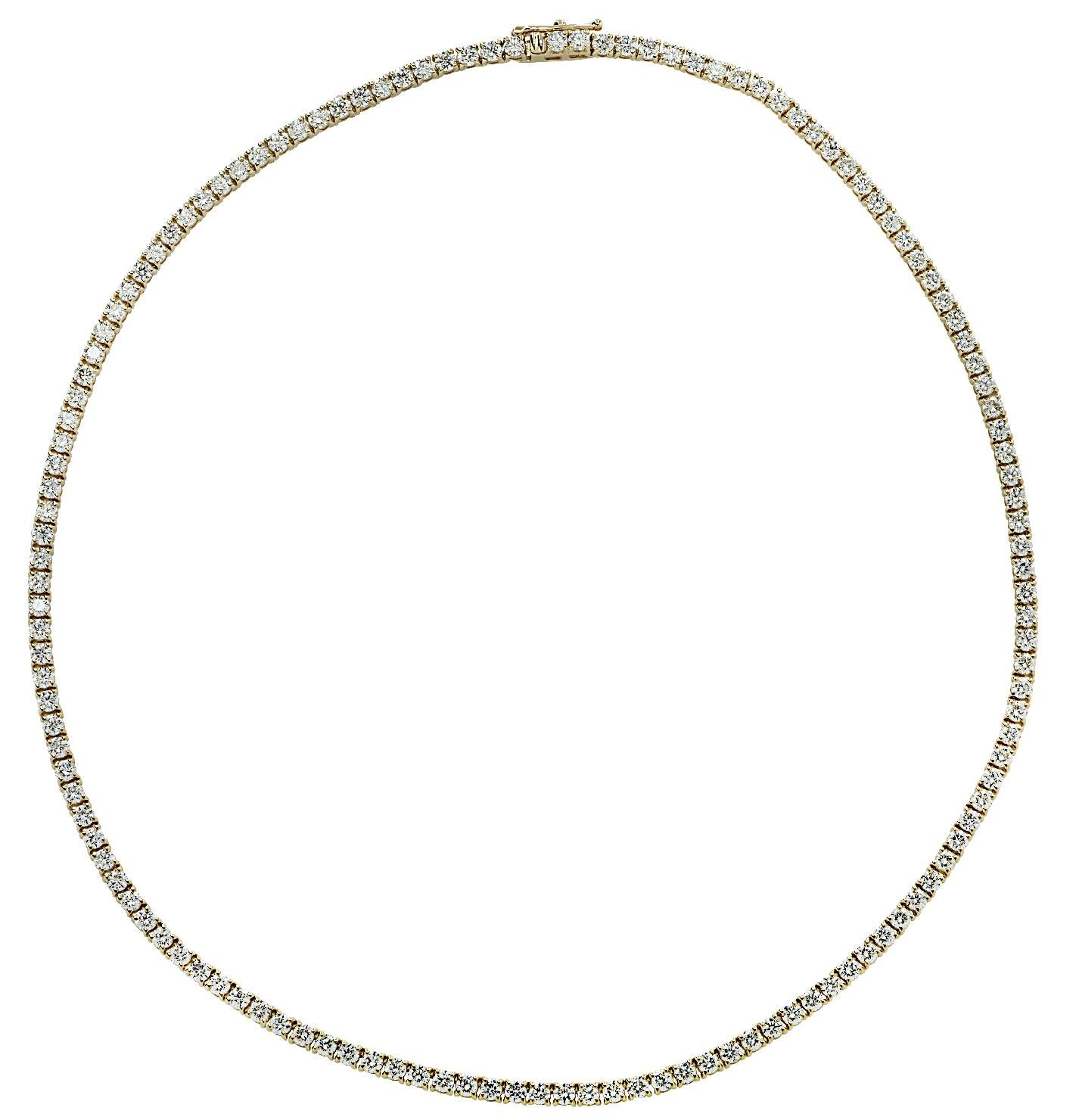 Modern Vivid Diamonds 10.07 Carat Straight Line Diamond Tennis Necklace For Sale