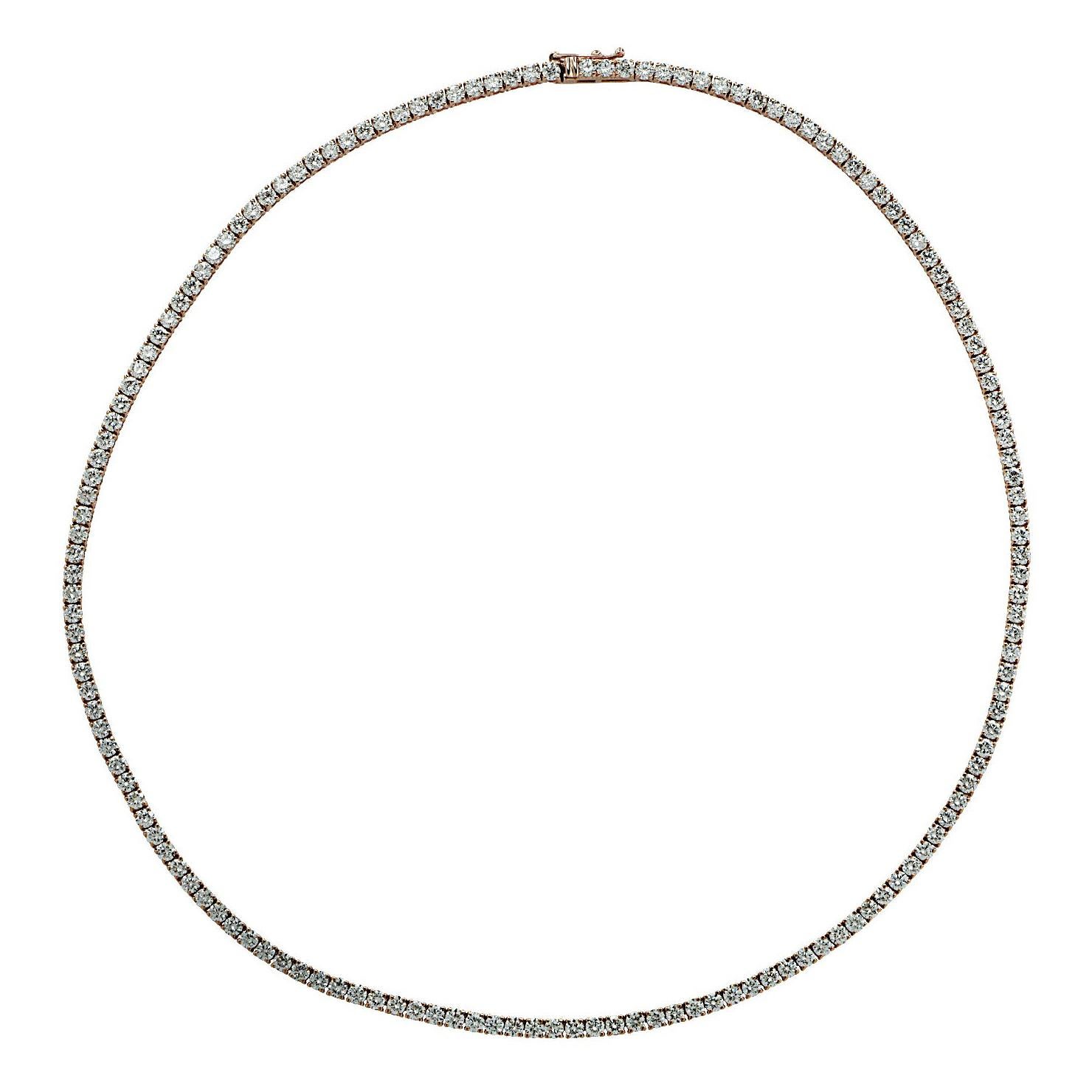 Vivid Diamonds 10.56 Carat Rose Gold Straight Line Tennis Necklace For Sale