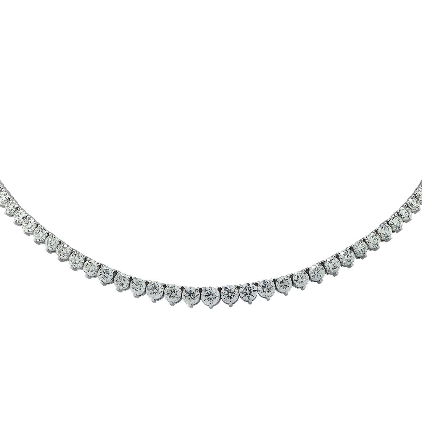 Vivid Diamonds diamond Riviera Necklace crafted in 14 Karat White Gold, showcasing 161 round brilliant cut diamonds weighing 11.02 carats, G-H color, SI clarity. Each diamond was carefully selected, perfectly matched and set in a seamless sea of