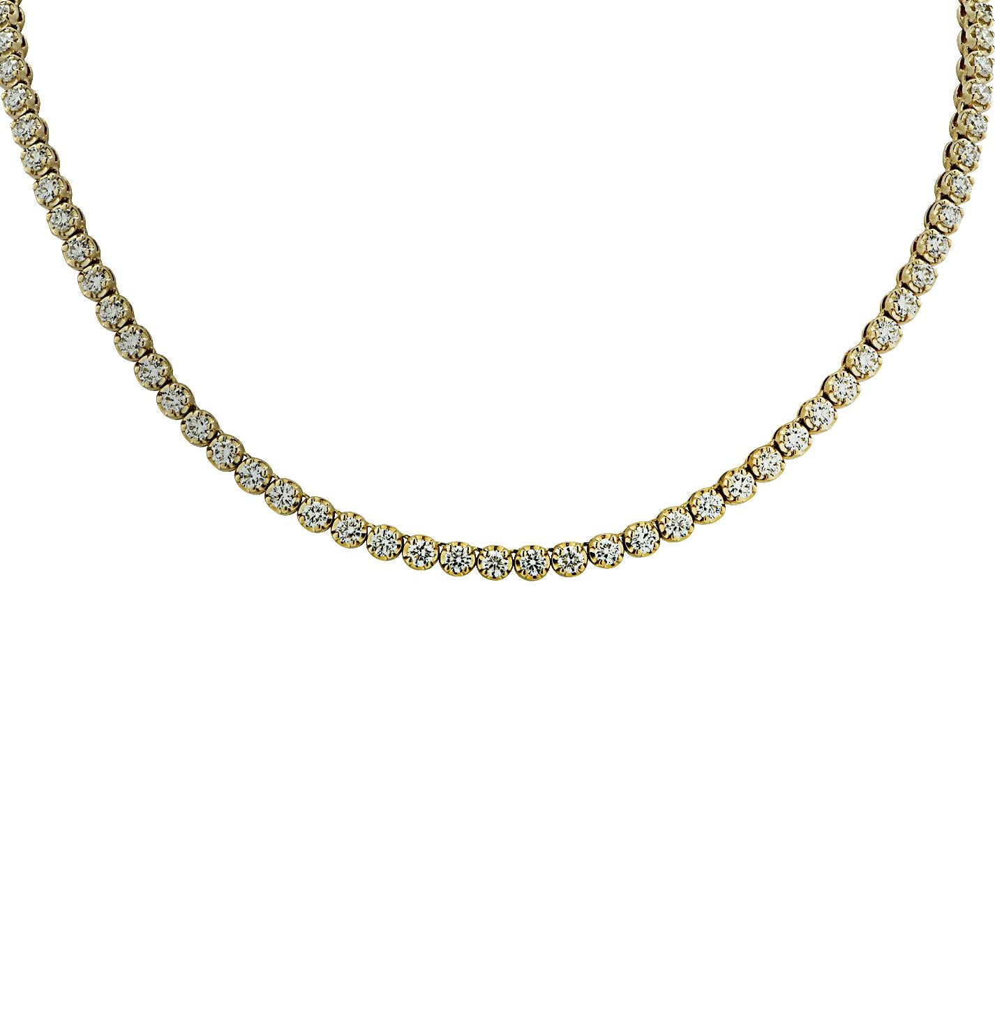 Modern Vivid Diamonds 11.17 Carat Straight Line Diamond Tennis Necklace For Sale