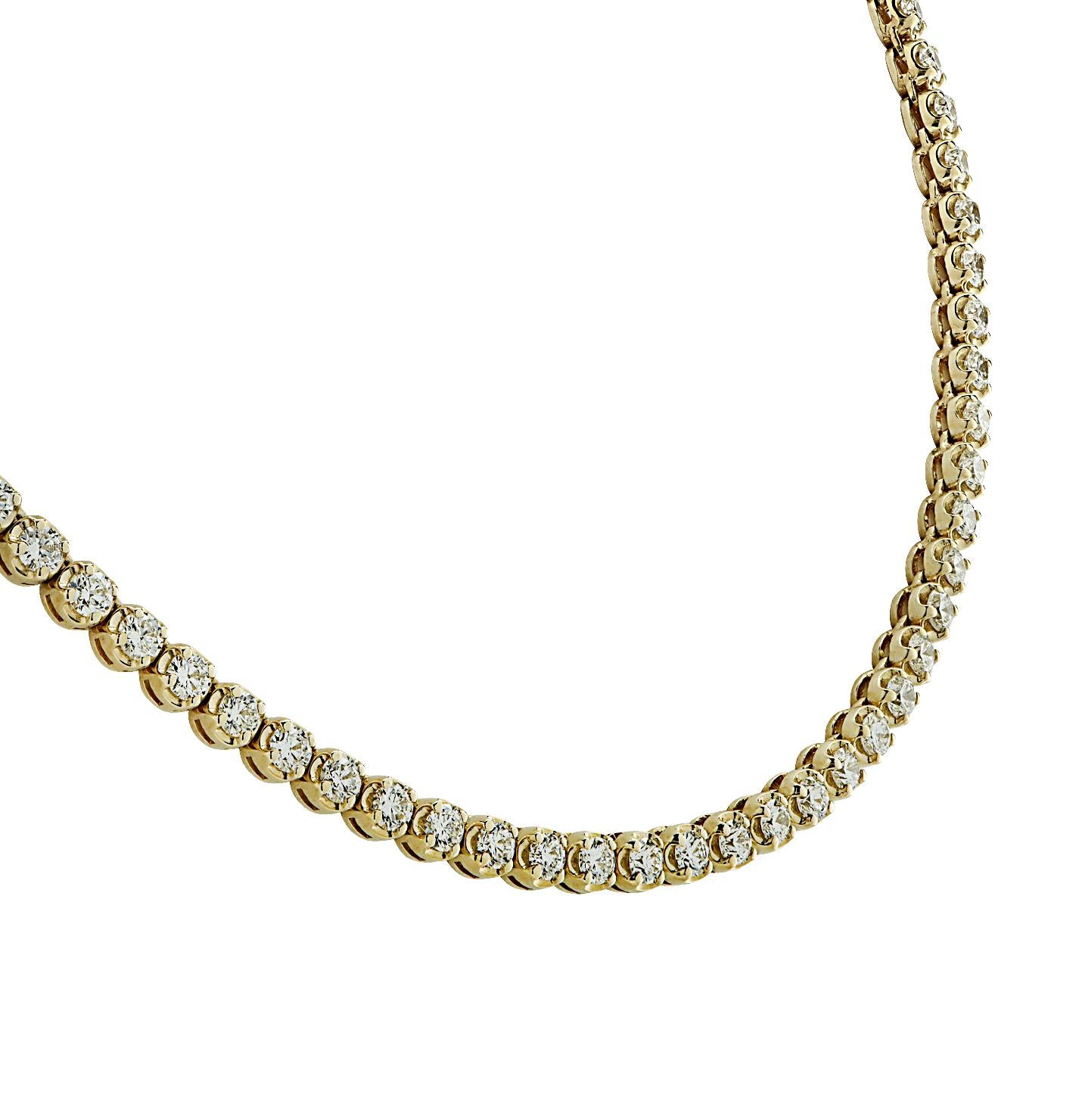 Brilliant Cut Vivid Diamonds 11.17 Carat Straight Line Diamond Tennis Necklace For Sale