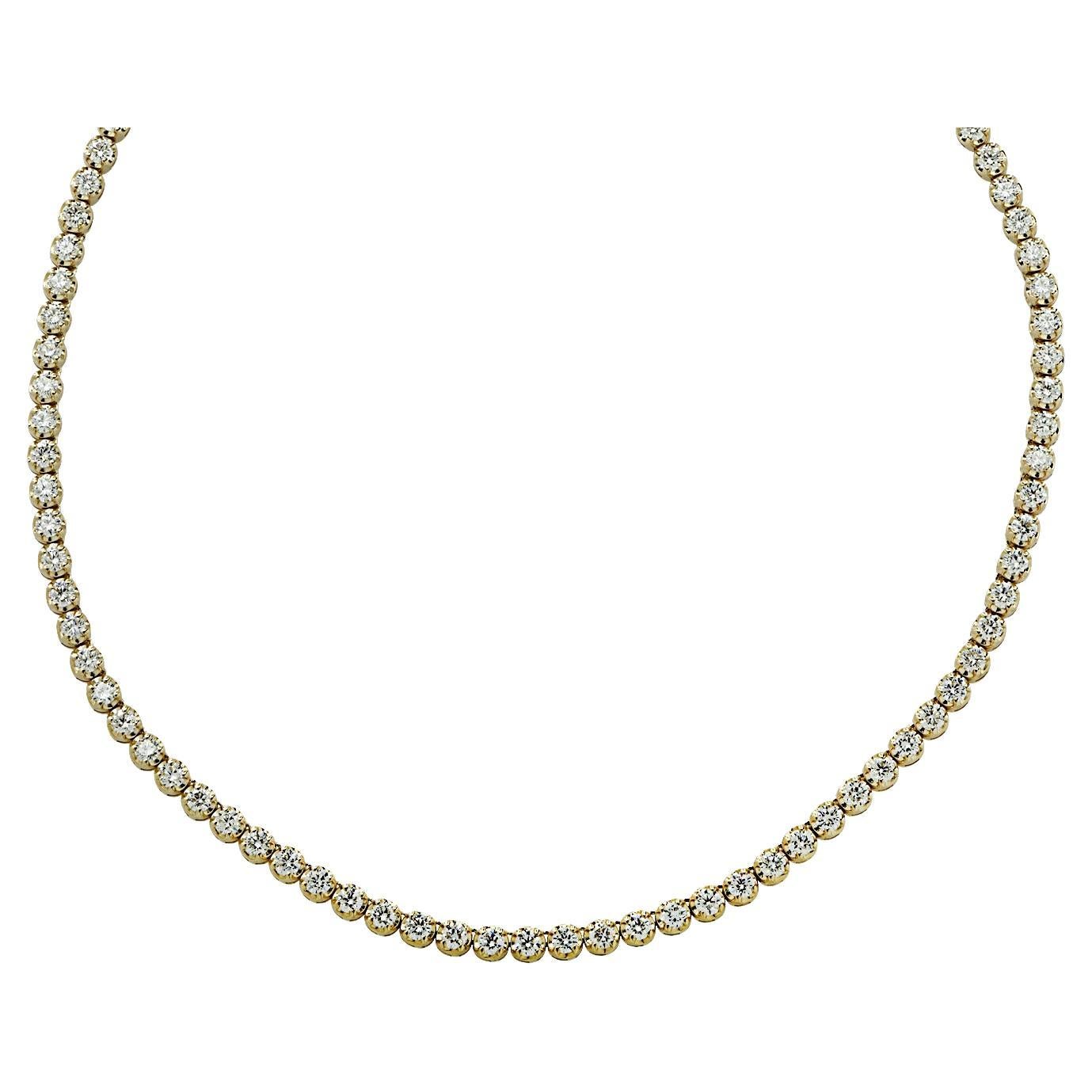 Vivid Diamonds 11.17 Carat Straight Line Diamond Tennis Necklace For Sale