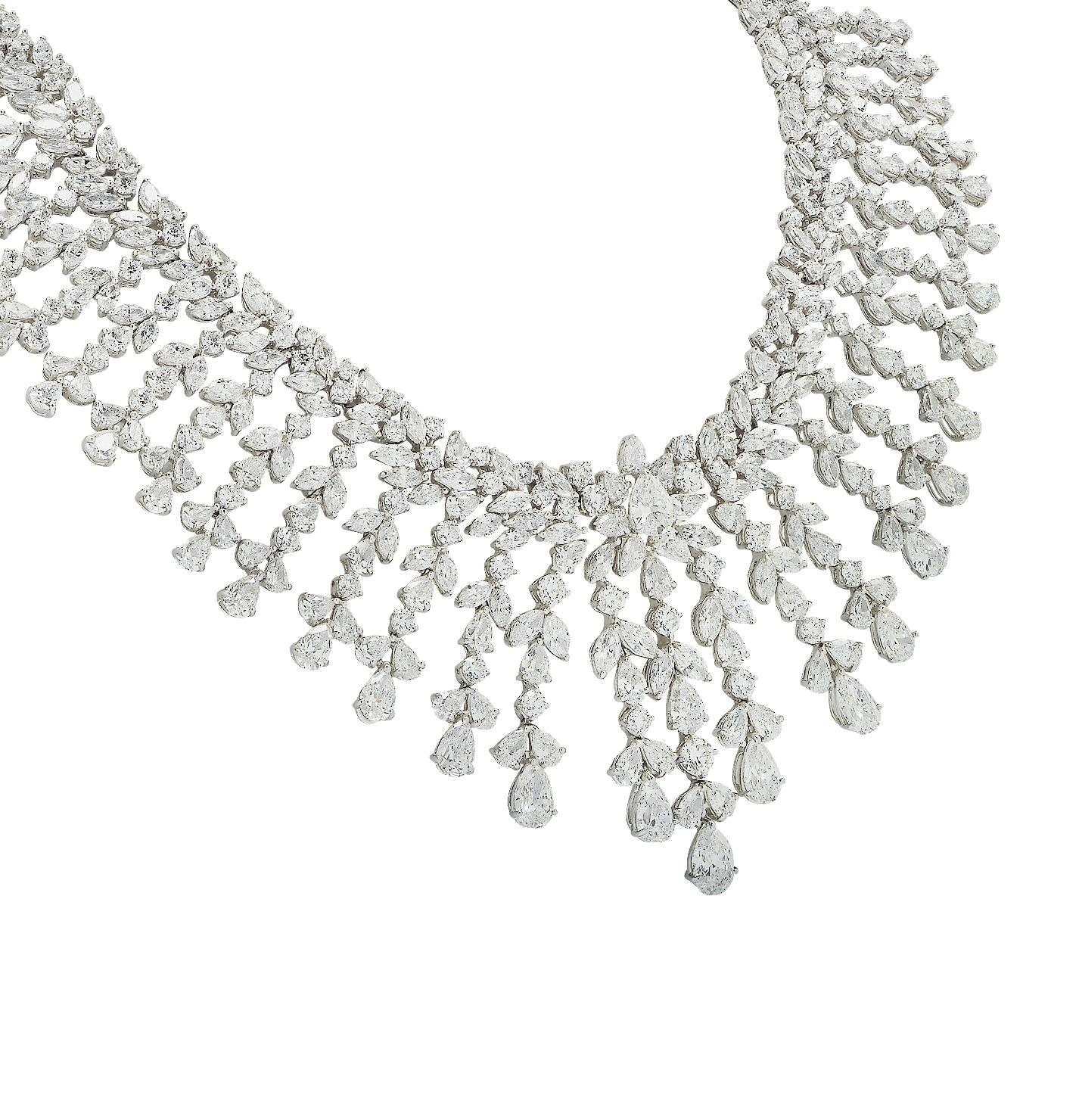 Modern Vivid Diamonds 119.13 Carat Diamond Bib Necklace For Sale
