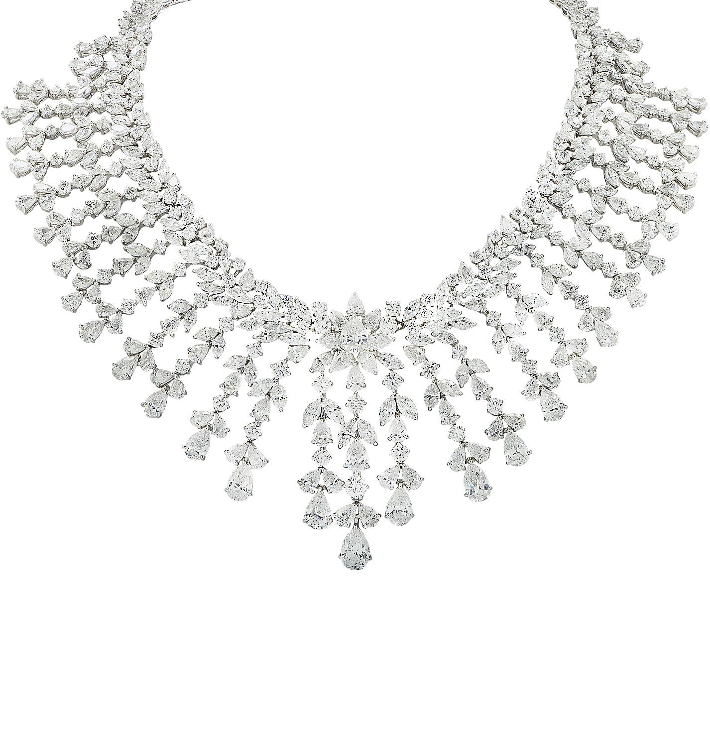 Vivid Diamonds 119.13 Carat Diamond Bib Necklace In New Condition For Sale In Miami, FL