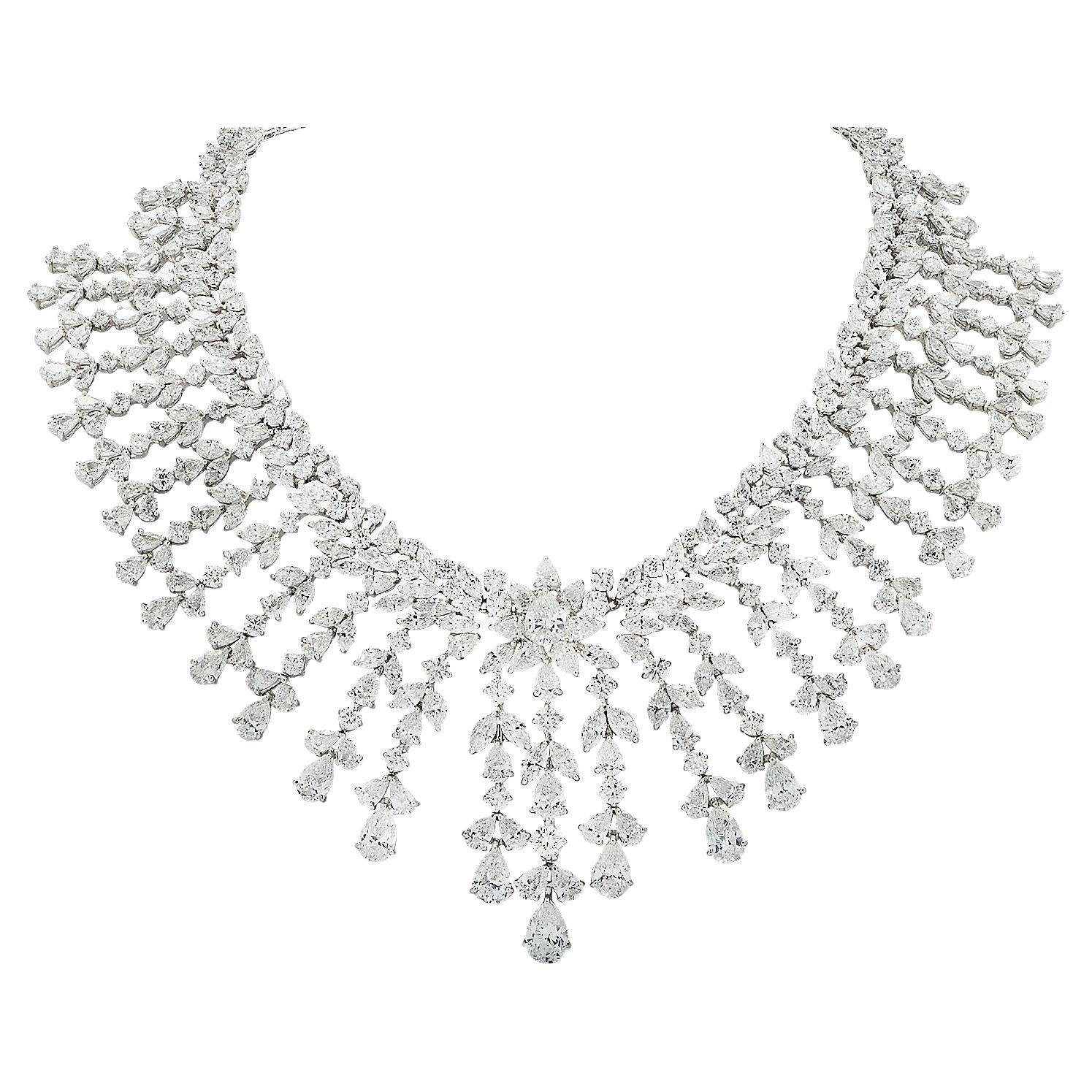 Vivid Diamonds 119.13 Carat Diamond Bib Necklace For Sale