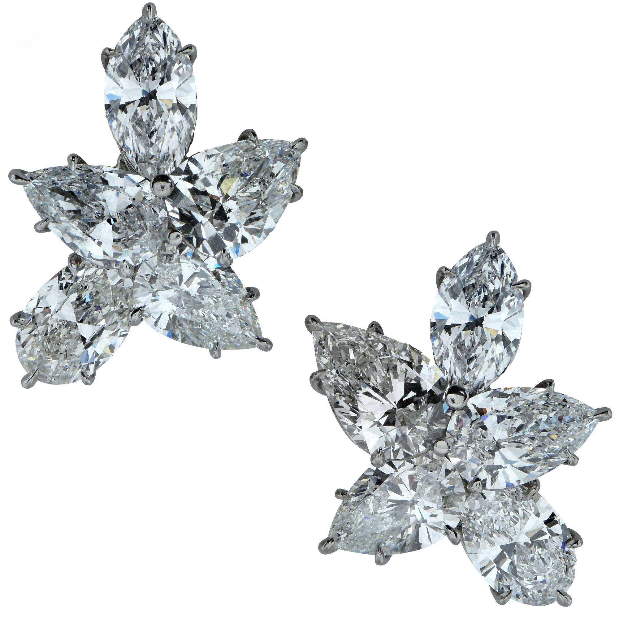 Modern Vivid Diamonds 12 Carat Diamond Platinum Flower Earrings