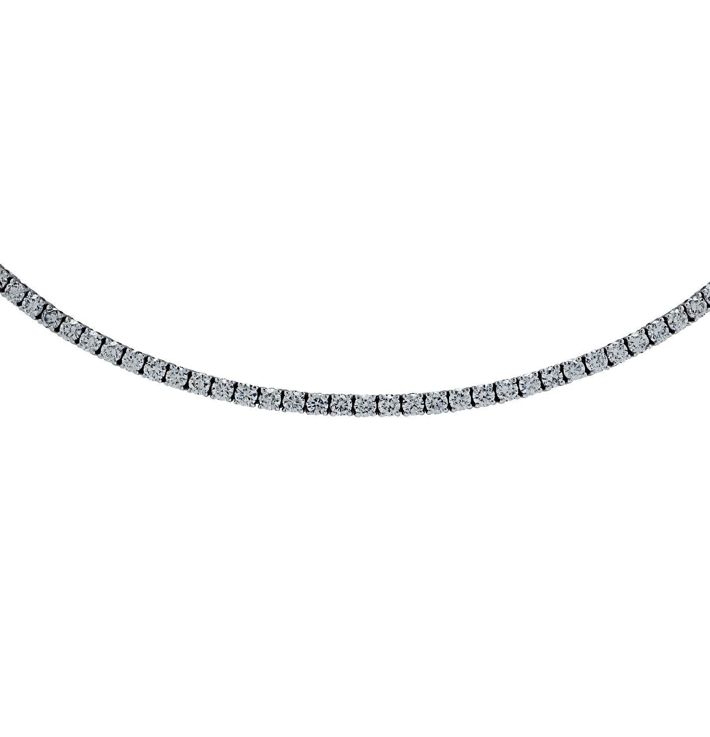 Vivid Diamonds 12.52 Carat Straight Line Diamond Tennis Necklace In New Condition In Miami, FL