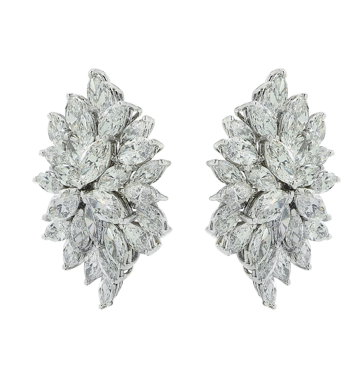 Marquise Cut Vivid Diamonds 12.70 Carat Diamond Cluster Earrings