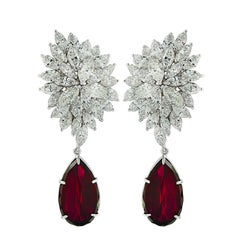 Vivid Diamonds 12.70 Carat Tourmaline and Diamond Dangle Earrings