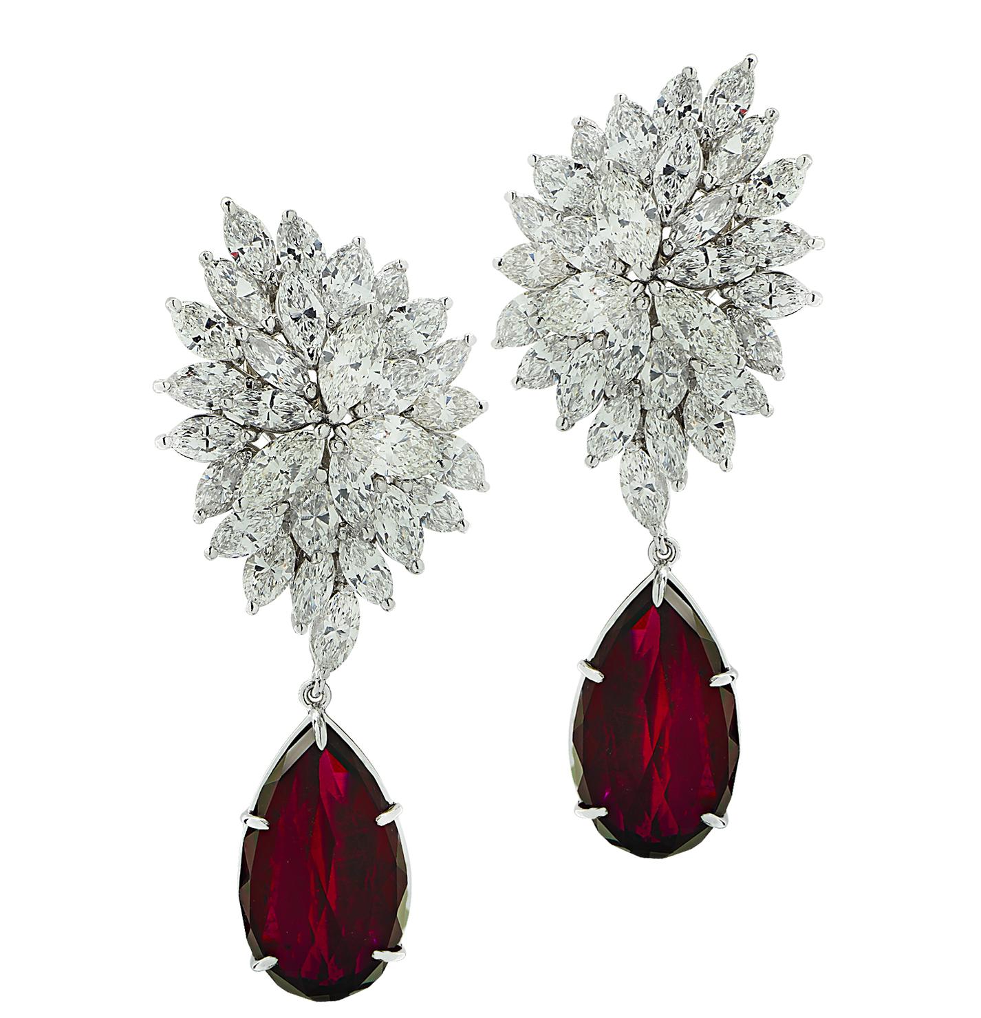 Women's Vivid Diamonds 12.70 Carat Tourmaline and Diamond Dangle Earrings