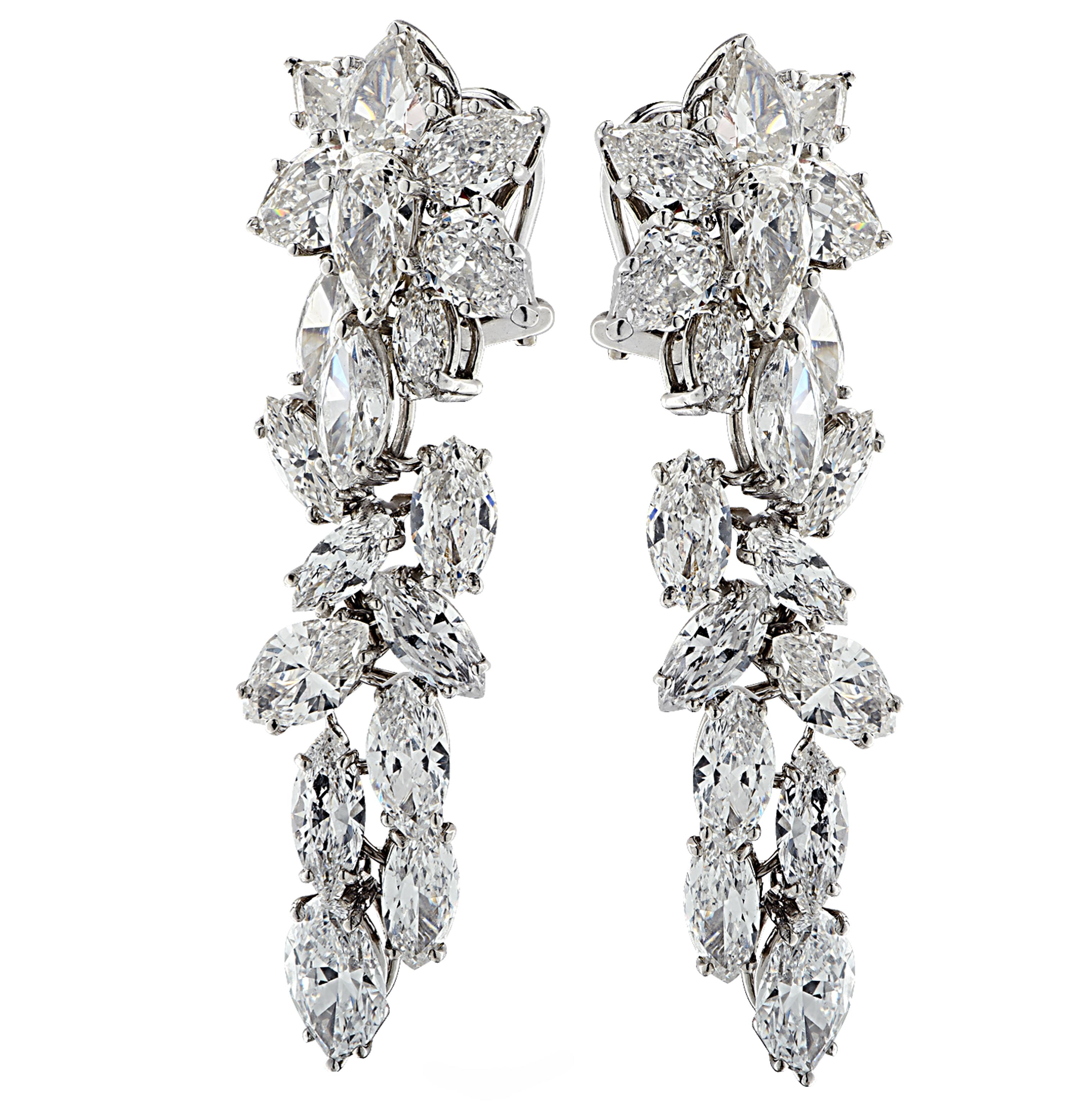 Marquise Cut Vivid Diamonds 14 Carat Diamond Dangle Earrings For Sale