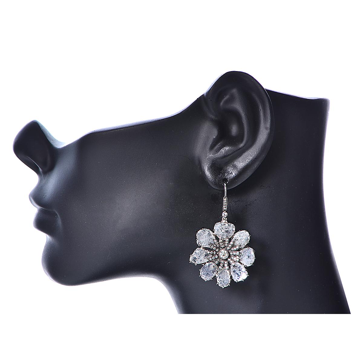 Vivid Diamonds 14.14 Carat Diamond Slice Gold Earrings In New Condition For Sale In Miami, FL