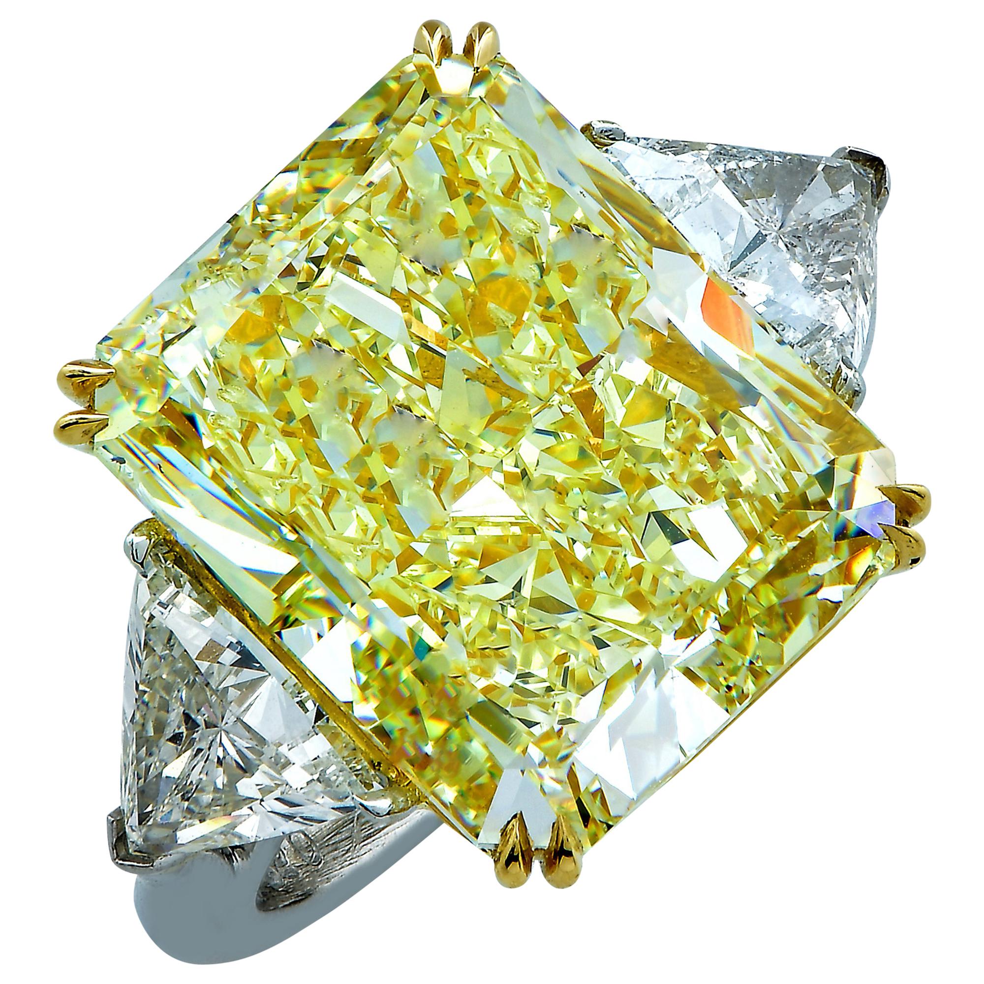 Vivid Diamonds 14.20 Carat GIA Fancy Light Yellow Diamond Engagement Ring