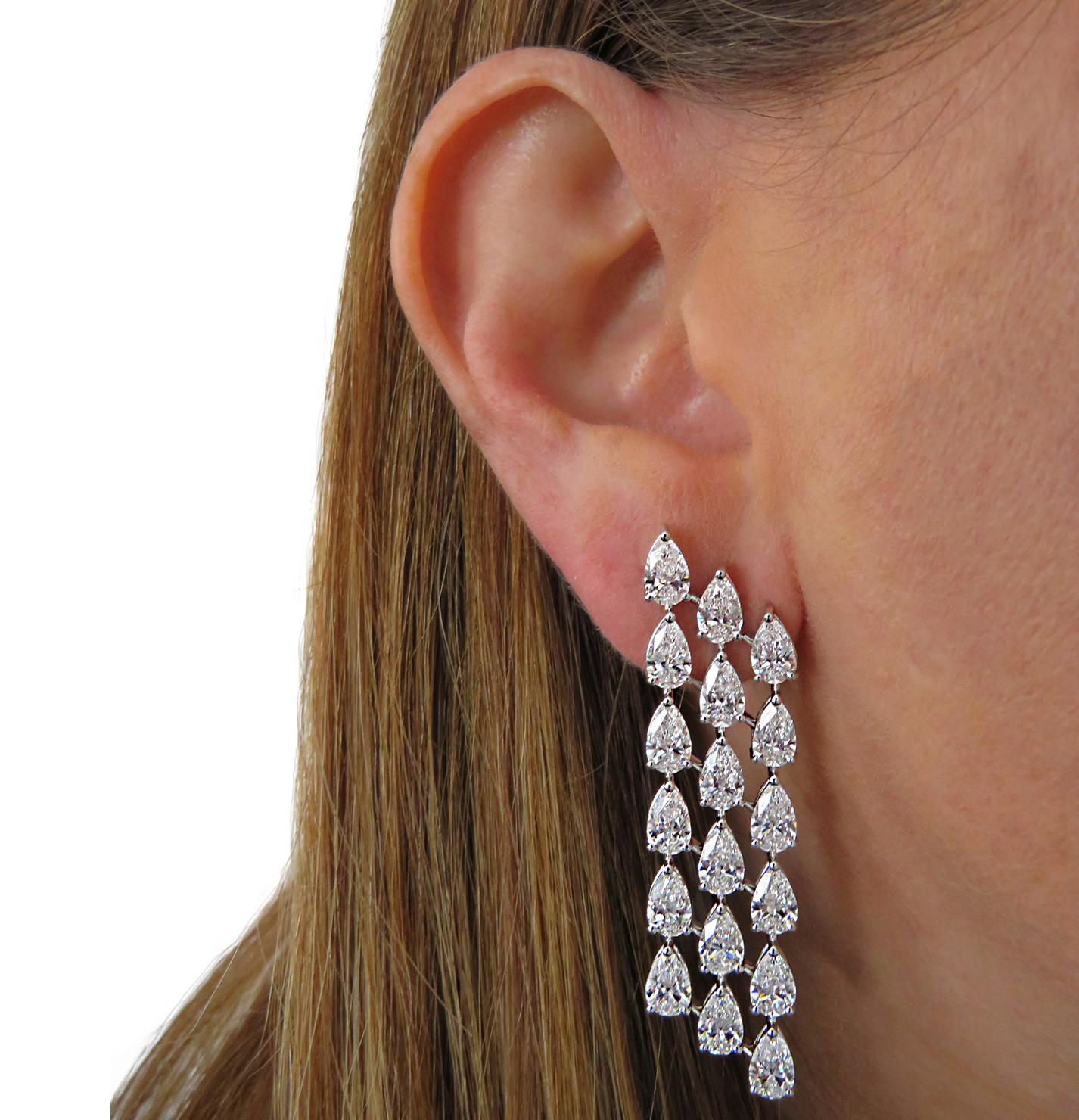 Modern Vivid Diamonds 14.68 Carat Pear Shape Diamond Dangle Earrings 