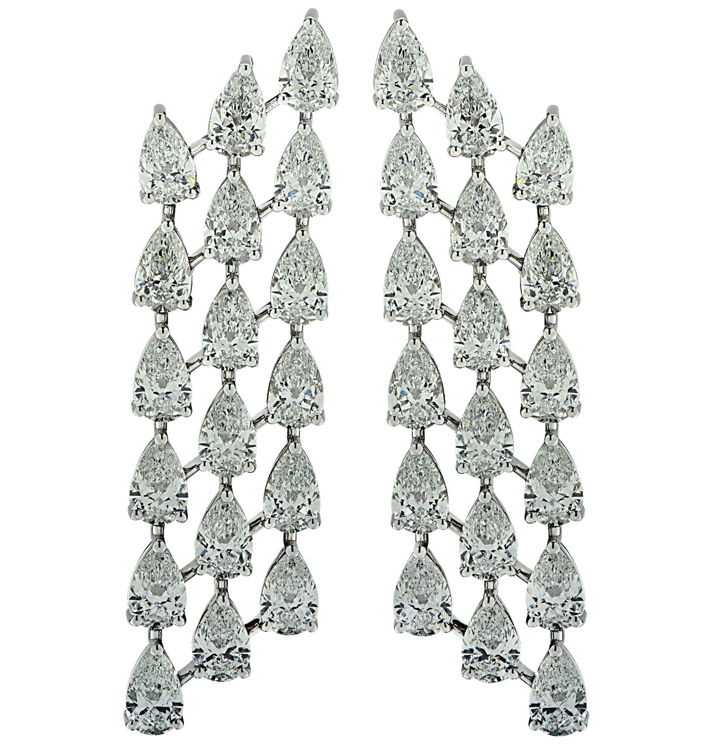 Pear Cut Vivid Diamonds 14.68 Carat Pear Shape Diamond Dangle Earrings 