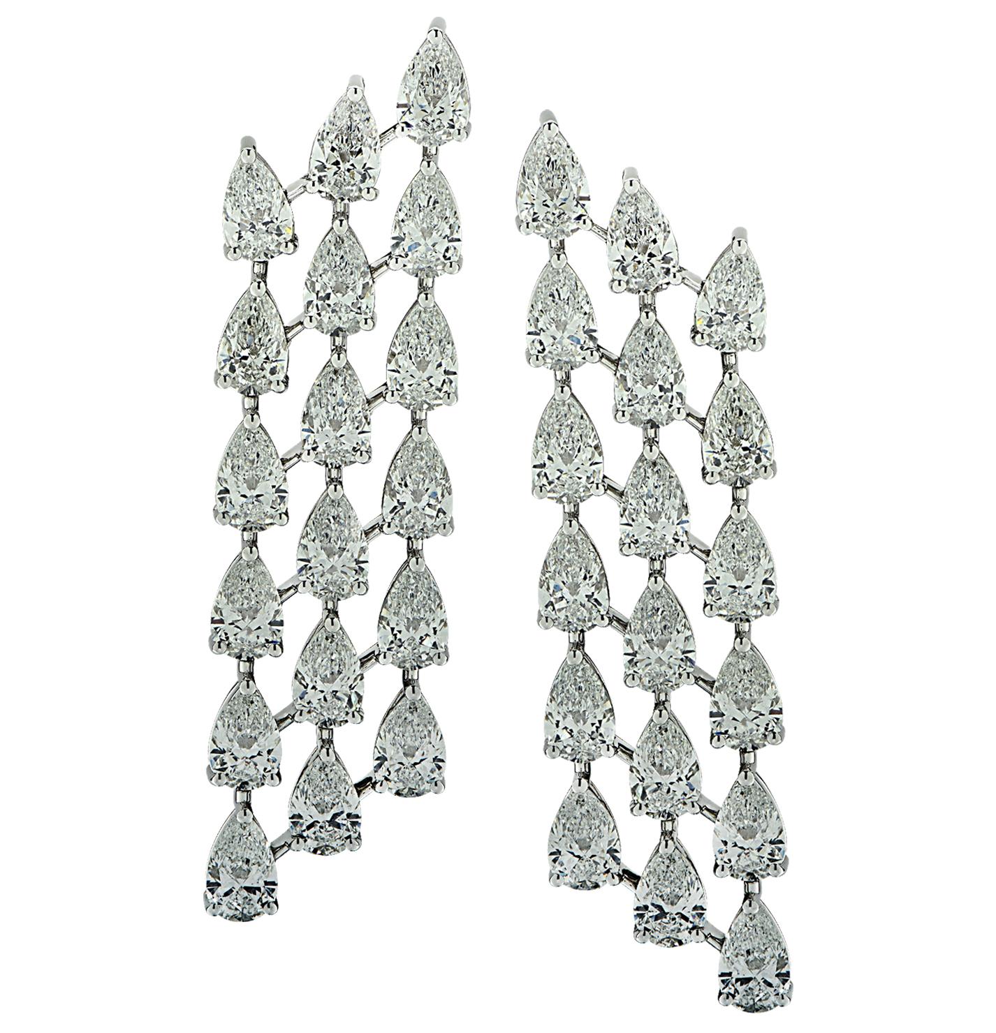 Women's Vivid Diamonds 14.68 Carat Pear Shape Diamond Dangle Earrings 