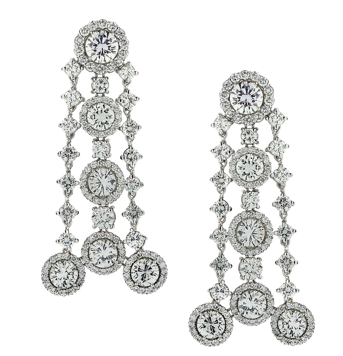 Vivid Diamonds 15 Carat Diamond Chandelier Earrings In New Condition For Sale In Miami, FL