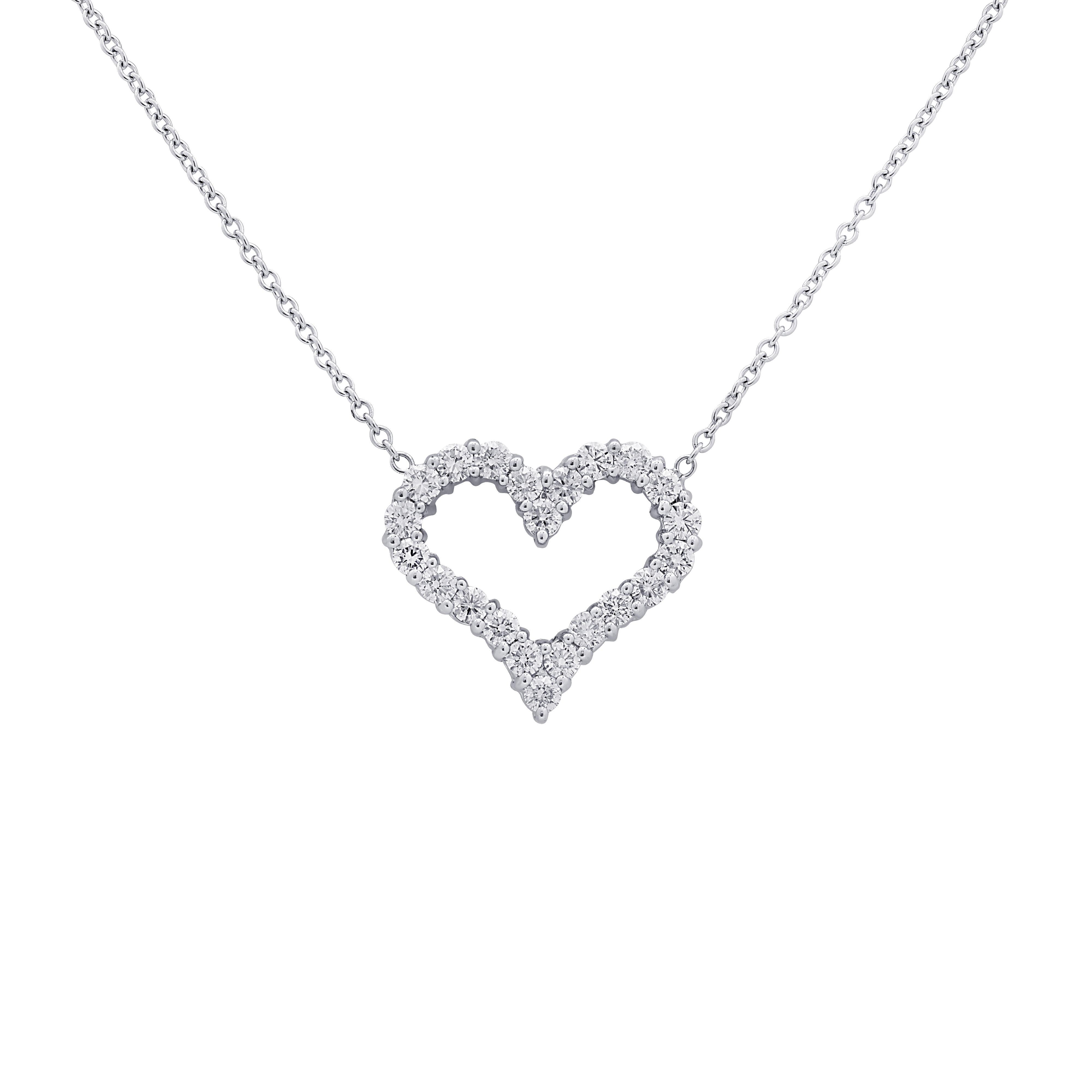 Modern Vivid Diamonds 1.5 Carat Diamond Open Heart Pendant Necklace