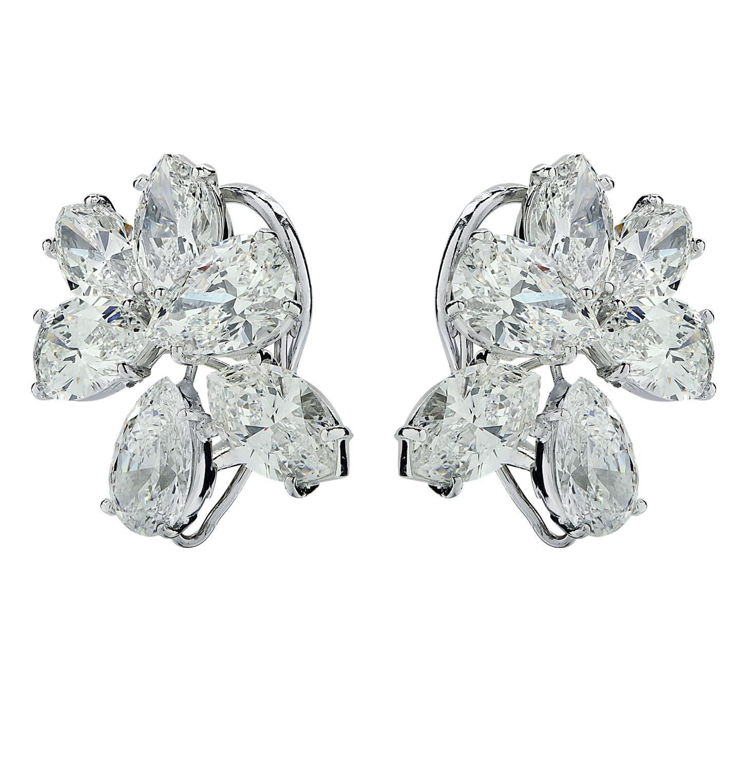 Modern Vivid Diamonds 15.02 Carat Diamond Flower Cluster Earrings