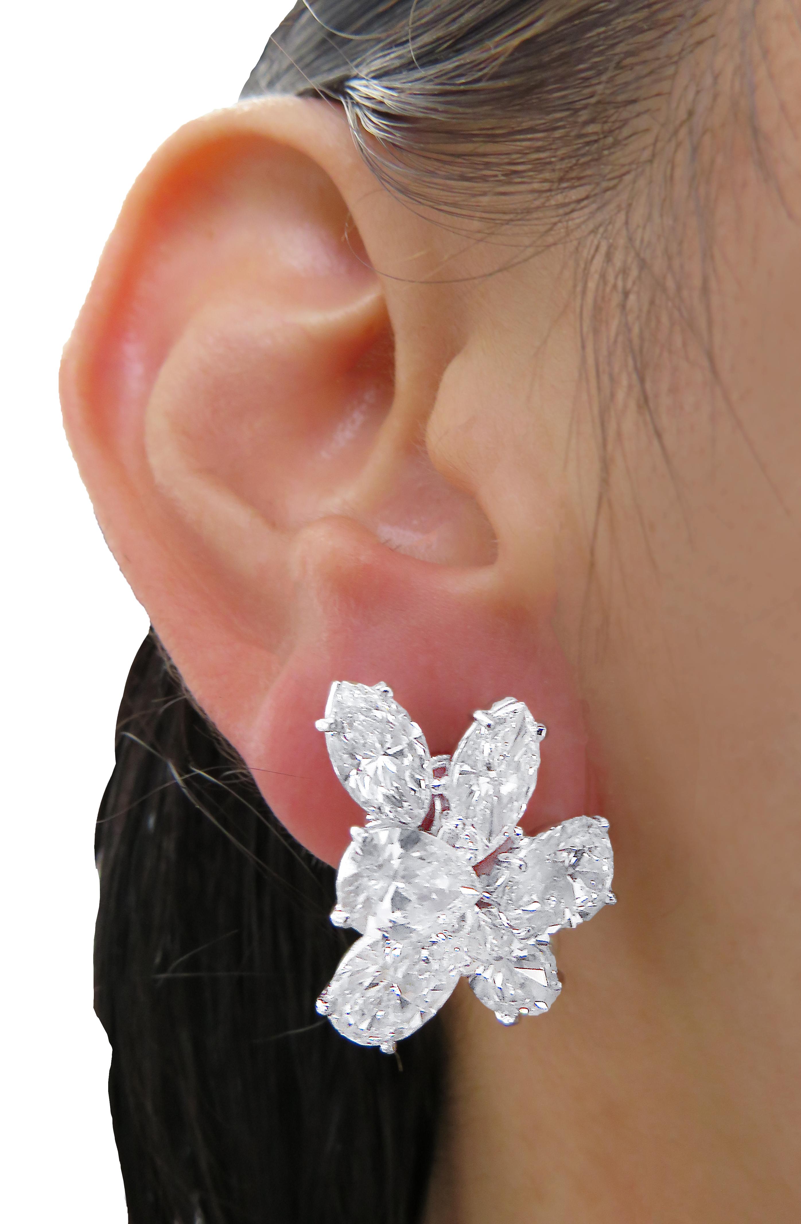 Marquise Cut Vivid Diamonds 15.02 Carat Diamond Flower Cluster Earrings