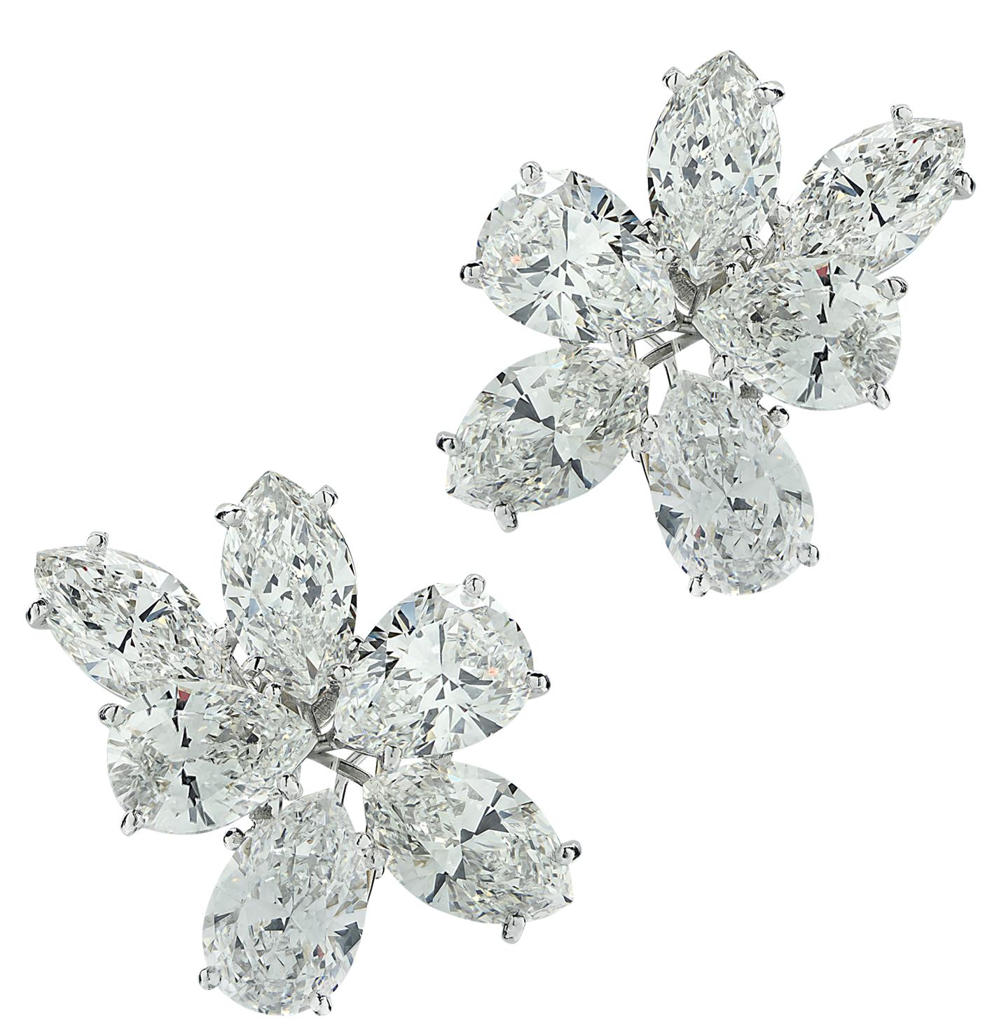 Vivid Diamonds 15.02 Carat Diamond Flower Cluster Earrings In New Condition In Miami, FL