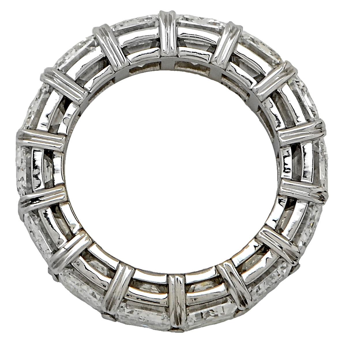 Vivid Diamonds eternity band crafted by hand in platinum, showcasing 15 spectacular GIA certified emerald cut diamonds weighing 15.18 carats total, G-H color, Internally Flawless-VVS2 clarity. Each diamond was carefully selected, perfectly matched