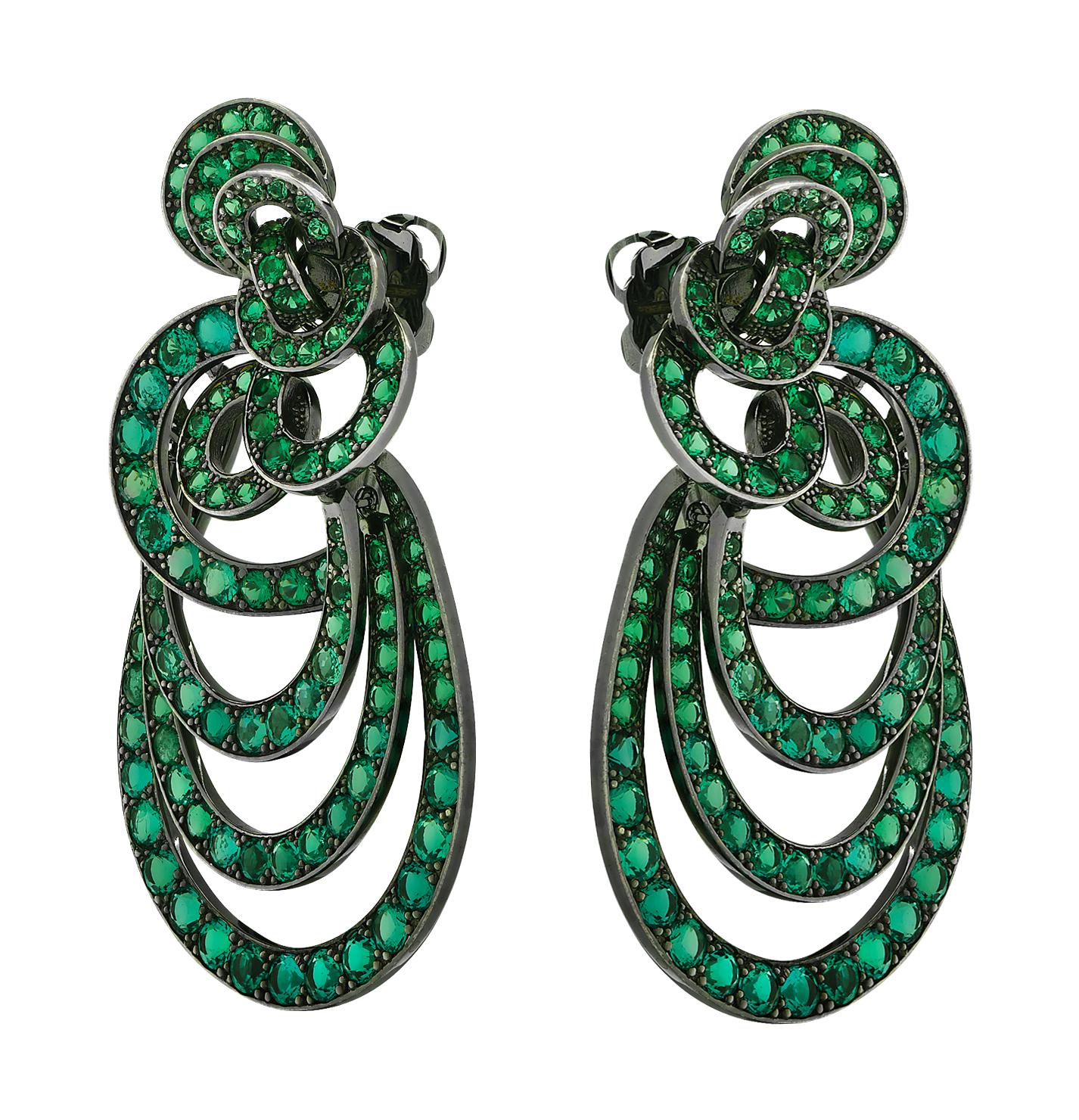 Modern Vivid Diamonds 18 Carat Emerald Earrings For Sale