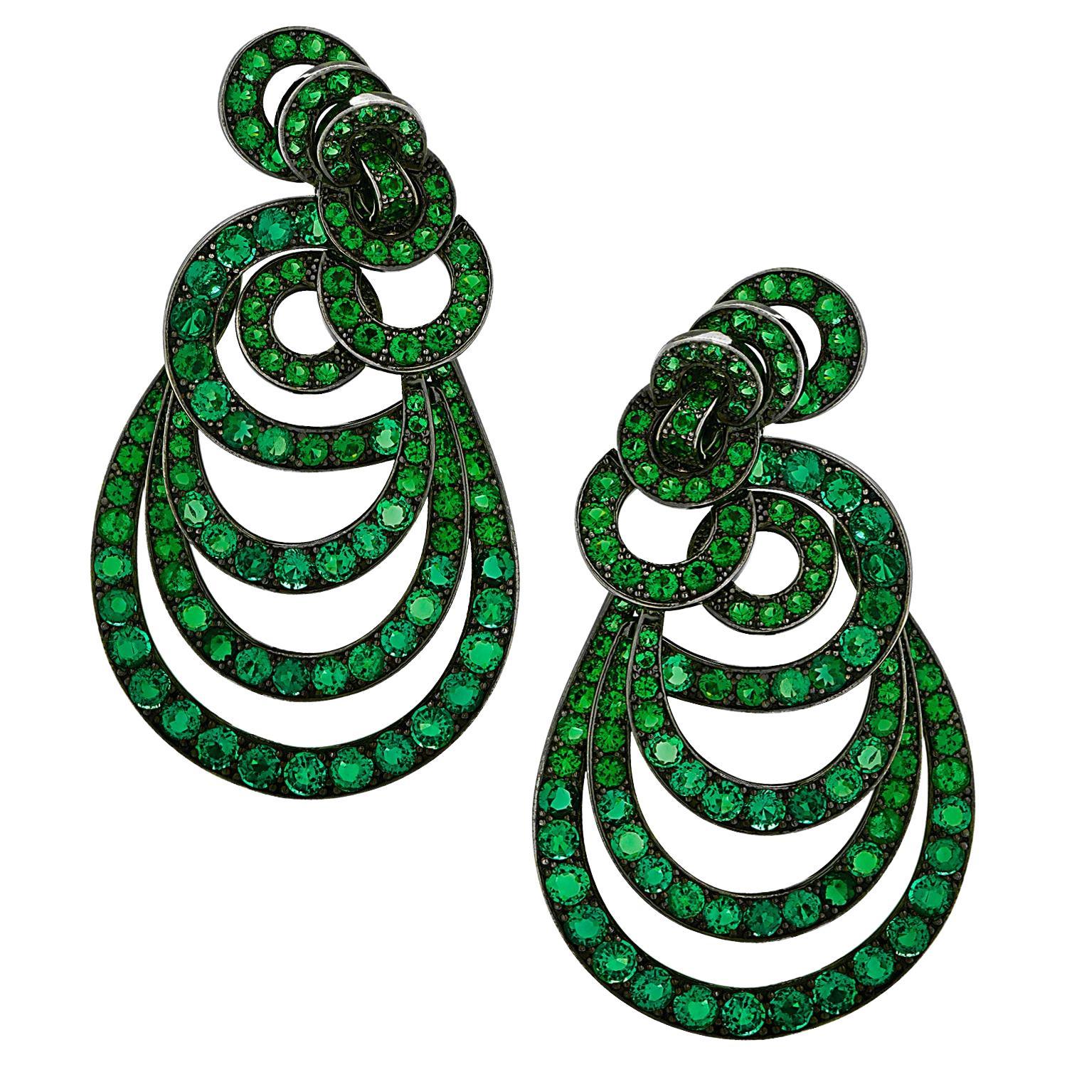 Vivid Diamonds 18 Carat Emerald Earrings For Sale