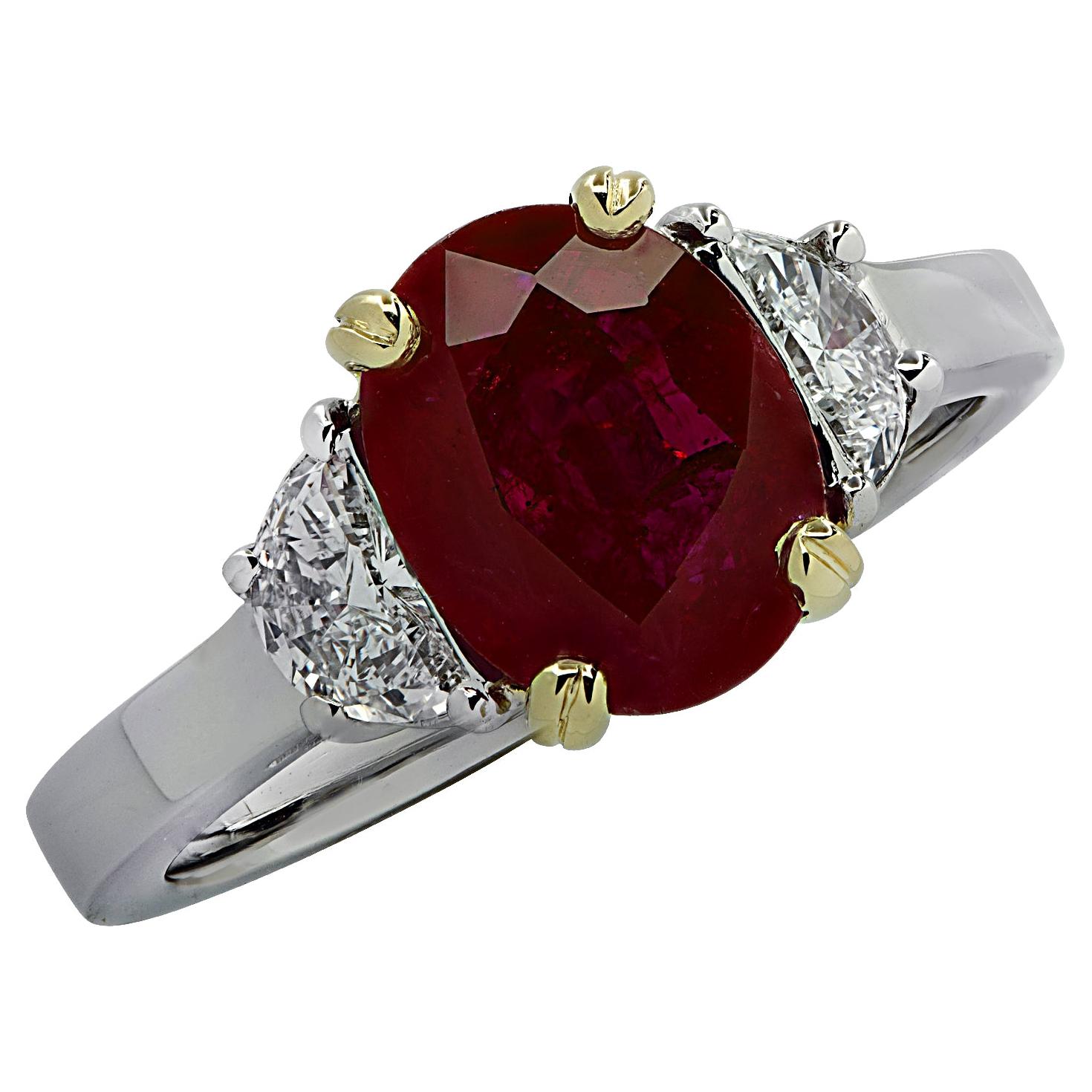 Vivid Diamonds 1.8 Carat Ruby and Diamond Three Stone Ring