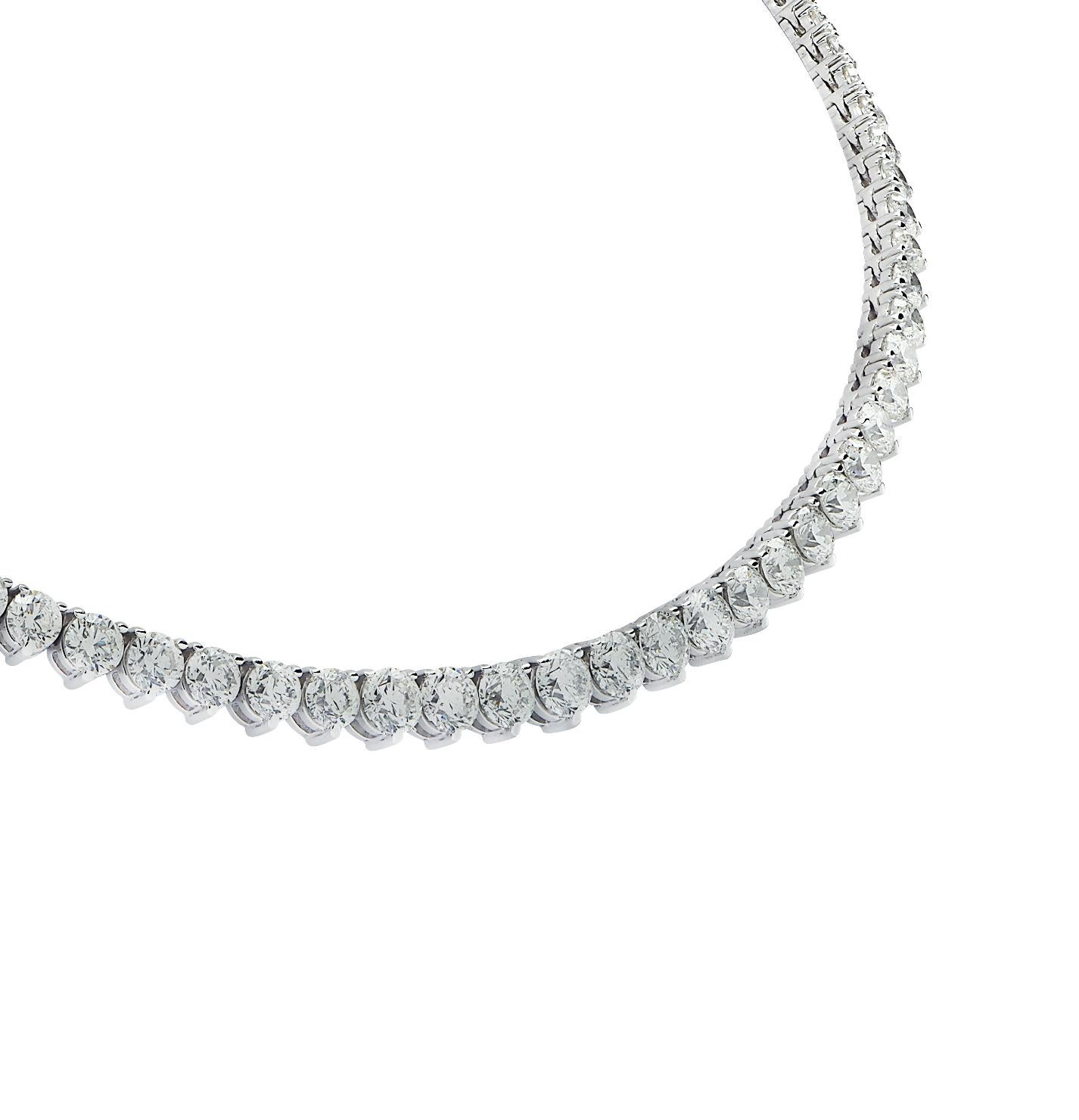 Round Cut Vivid Diamonds 19.24 Carat Diamond Riviera Necklace For Sale