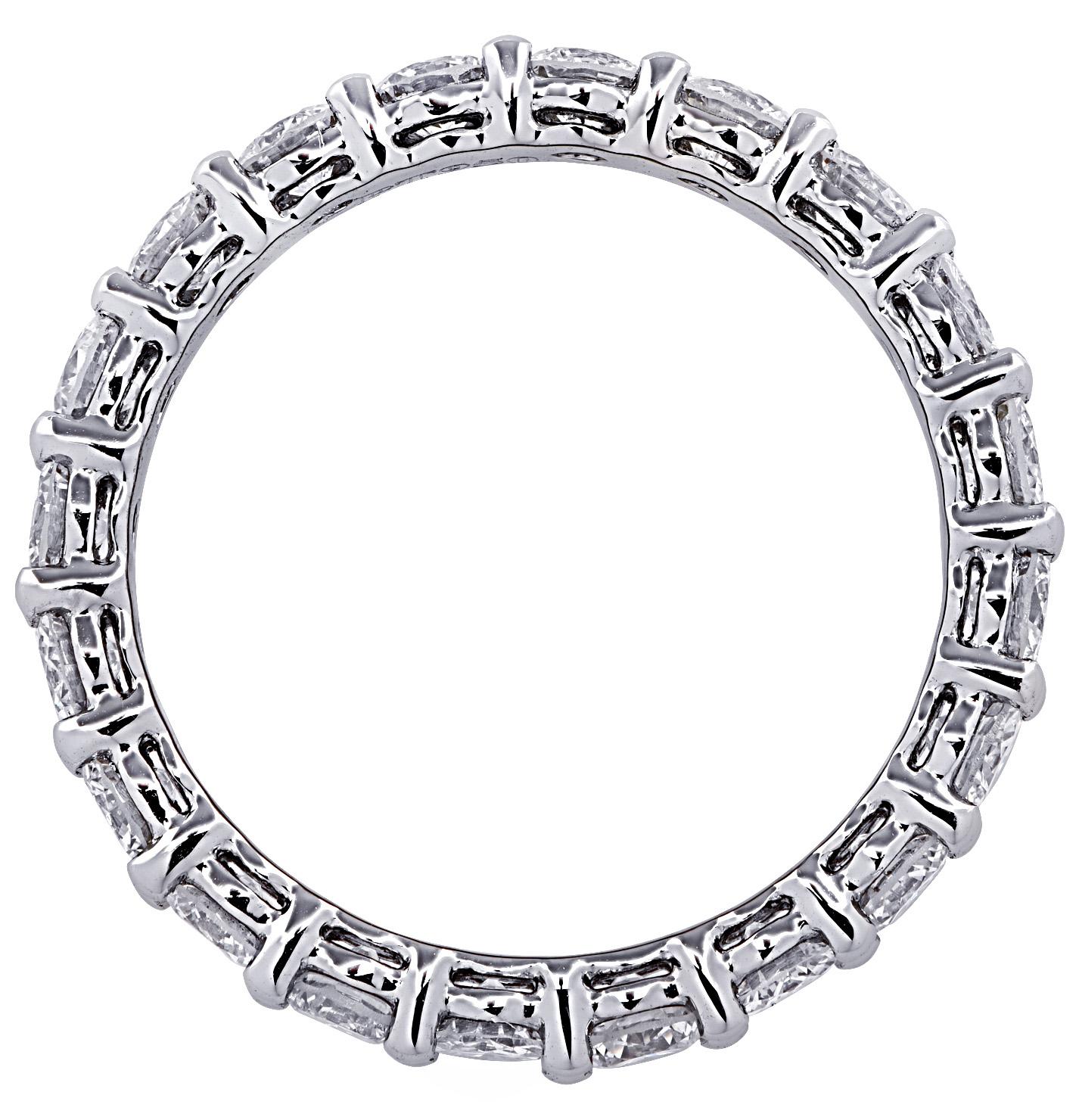 Exquisite Vivid Diamonds eternity band crafted in 18 karat white gold, showcasing 20 stunning round brilliant cut diamonds weighing 2.16 carats total, G color, VS-SI clarity. Each diamond is carefully selected, perfectly matched and set in a