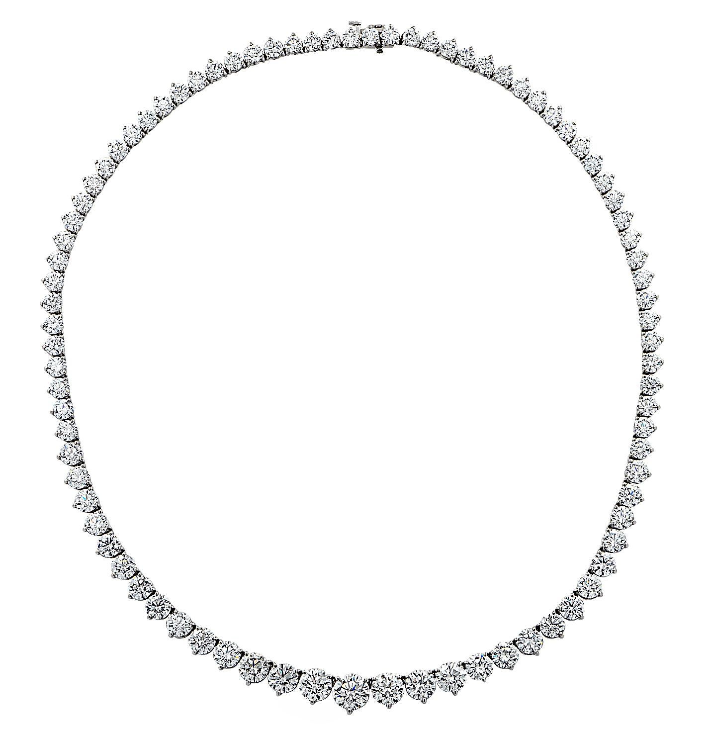 Round Cut Vivid Diamonds 22.7 Carat Diamond Riviere Necklace