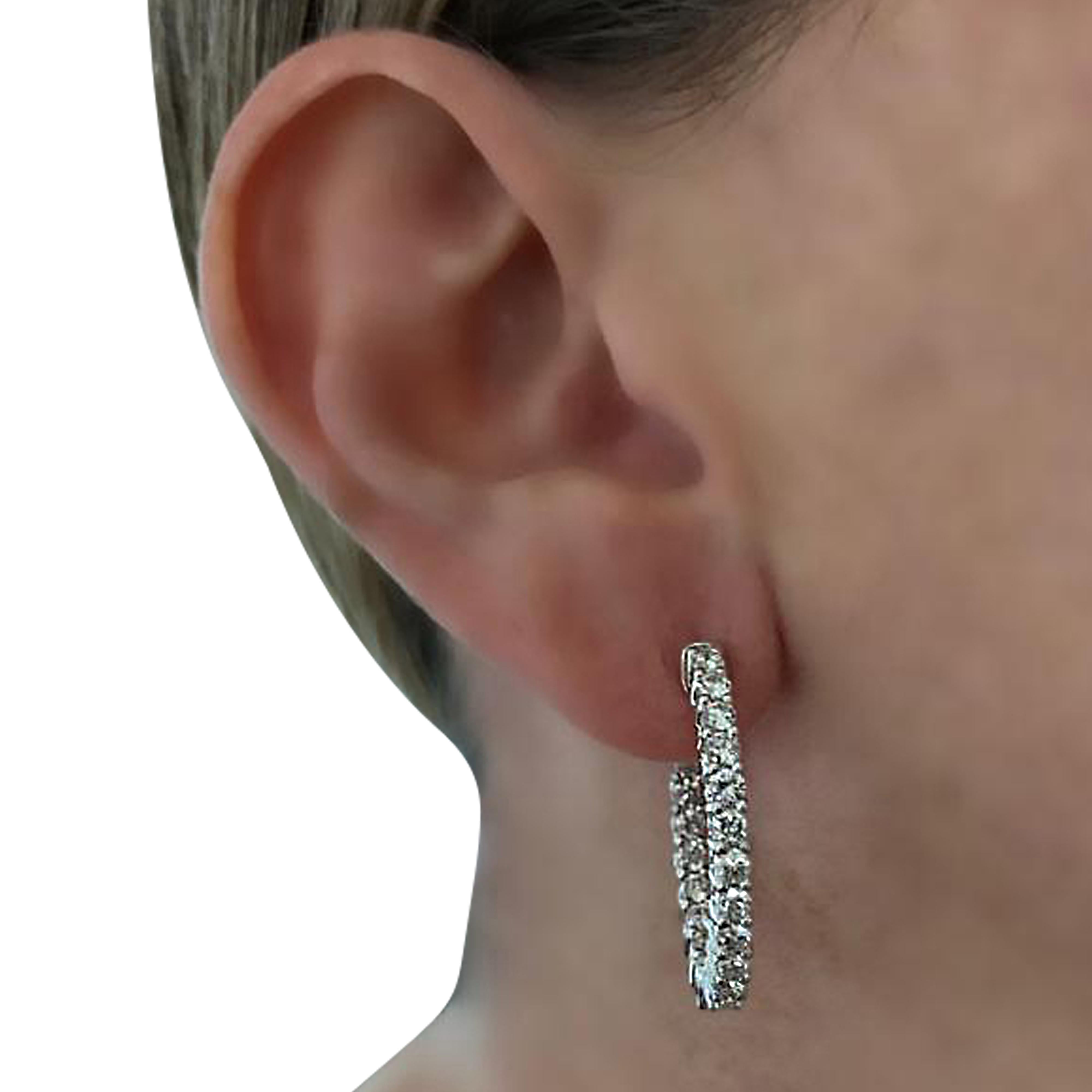 Modern Vivid Diamonds 2.32 Carat Diamond In and Out Hoop Earrings