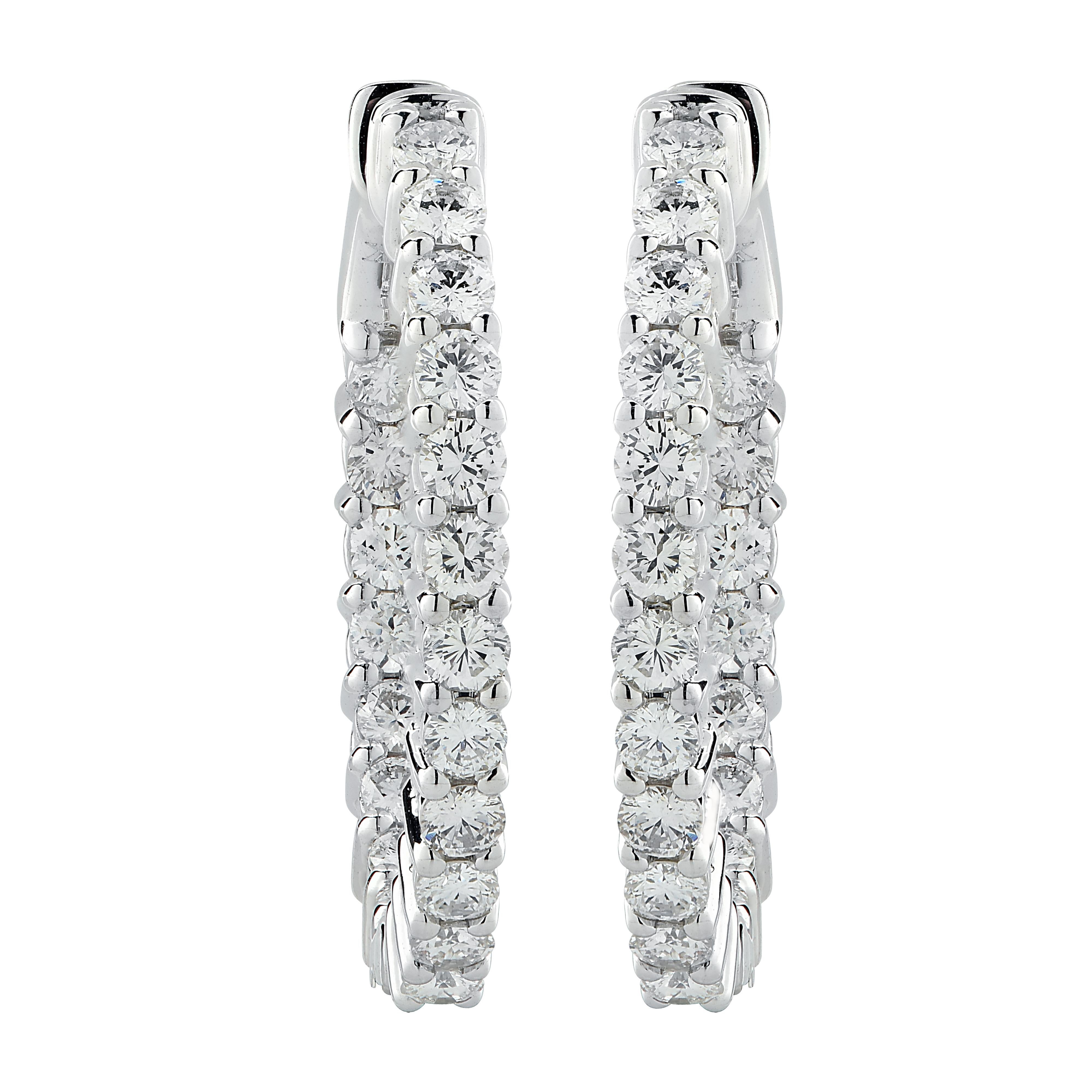 Round Cut Vivid Diamonds 2.32 Carat Diamond In and Out Hoop Earrings