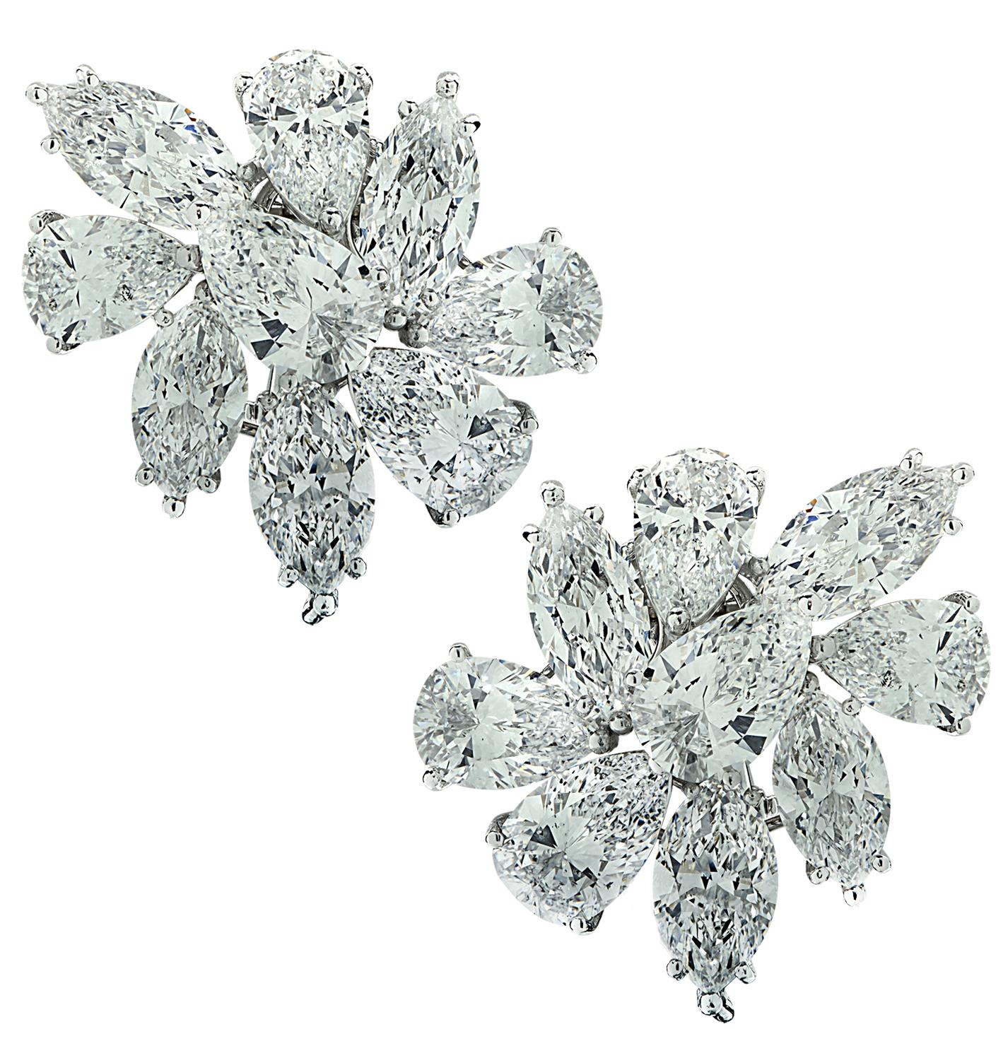 Pear Cut Vivid Diamonds 25.02 Carat Diamond Cluster Earrings For Sale