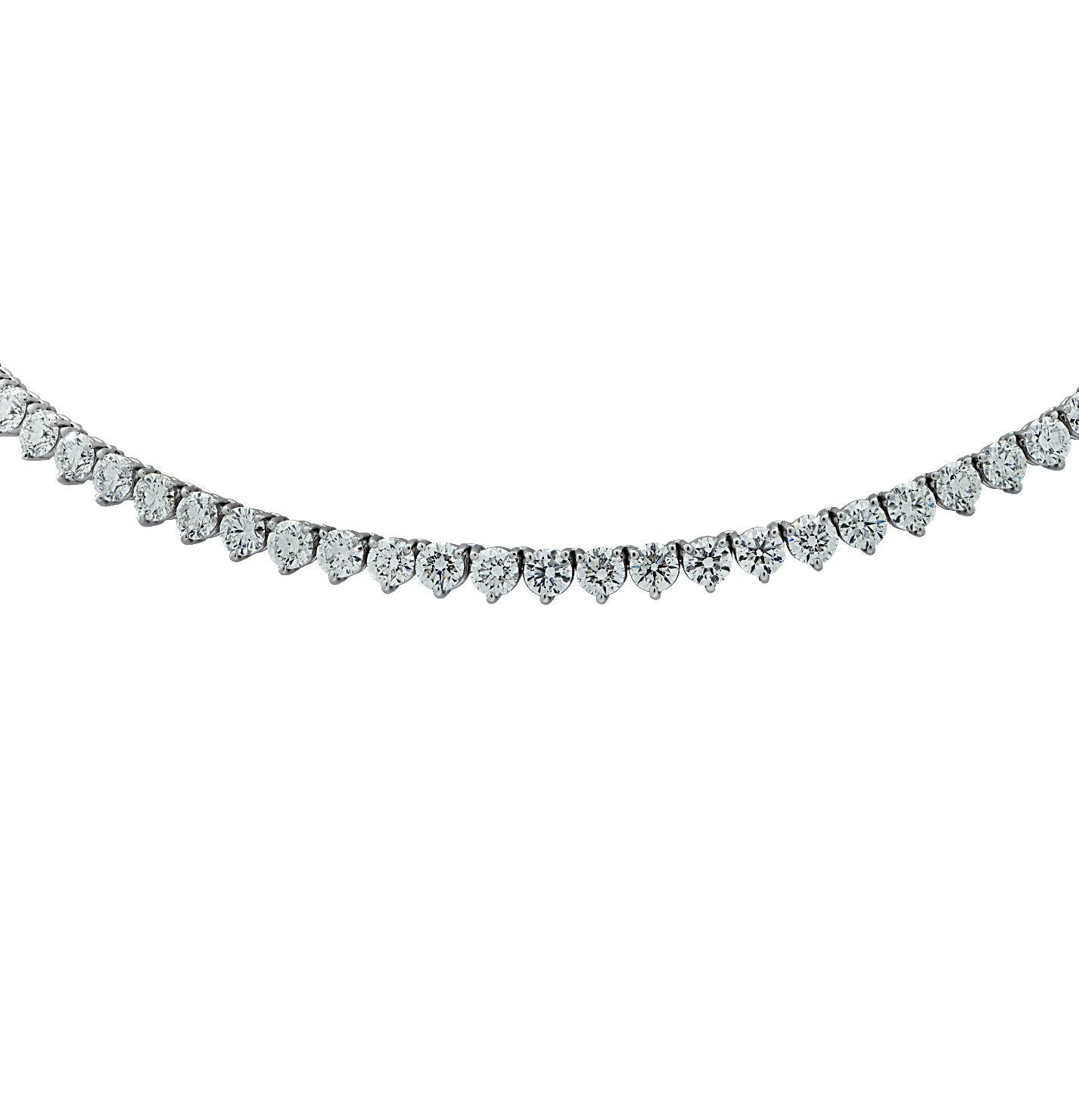 Modern Vivid Diamonds 25.39 Carat Straight Line Diamond Tennis Necklace