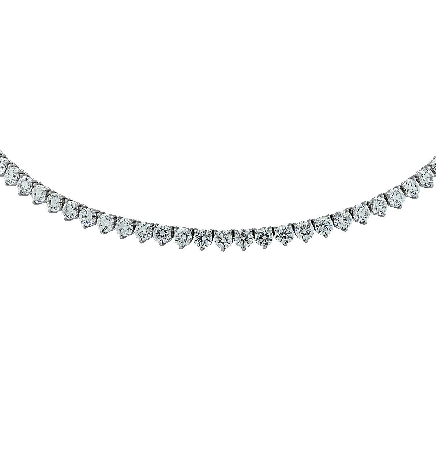 Round Cut Vivid Diamonds 25.39 Carat Straight Line Diamond Tennis Necklace