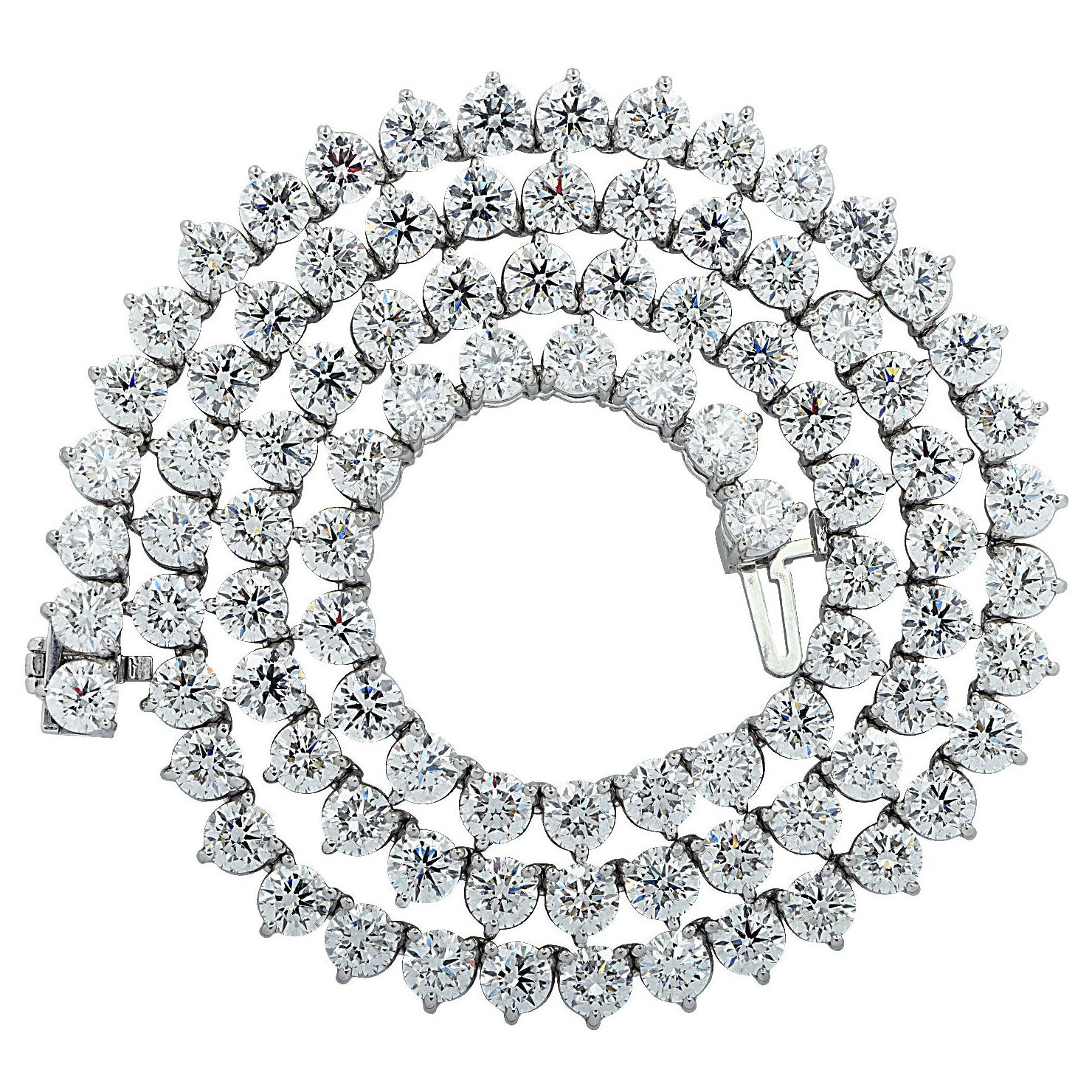Vivid Diamonds 25.39 Carat Straight Line Diamond Tennis Necklace