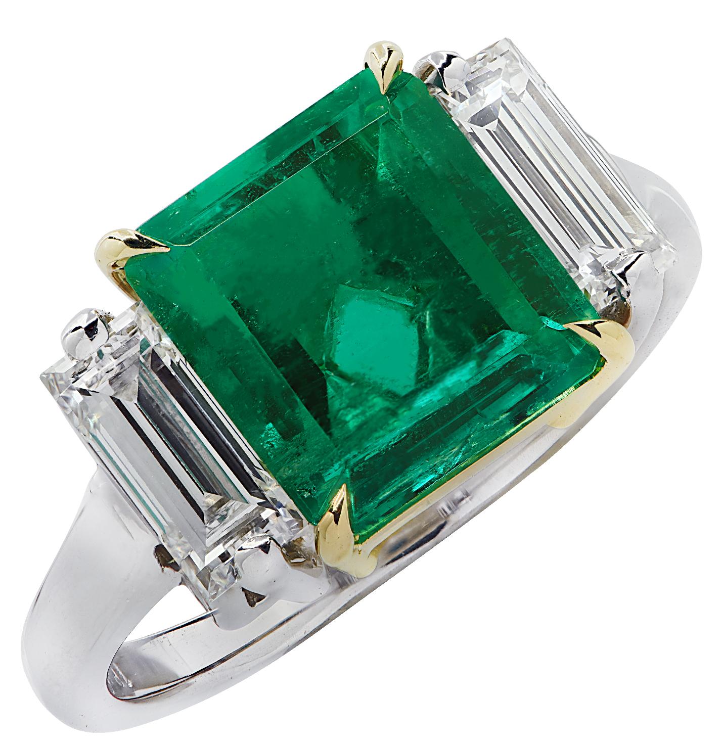 Emerald Cut Vivid Diamonds 2.67 Carat AGL Certified Emerald and Diamond Ring