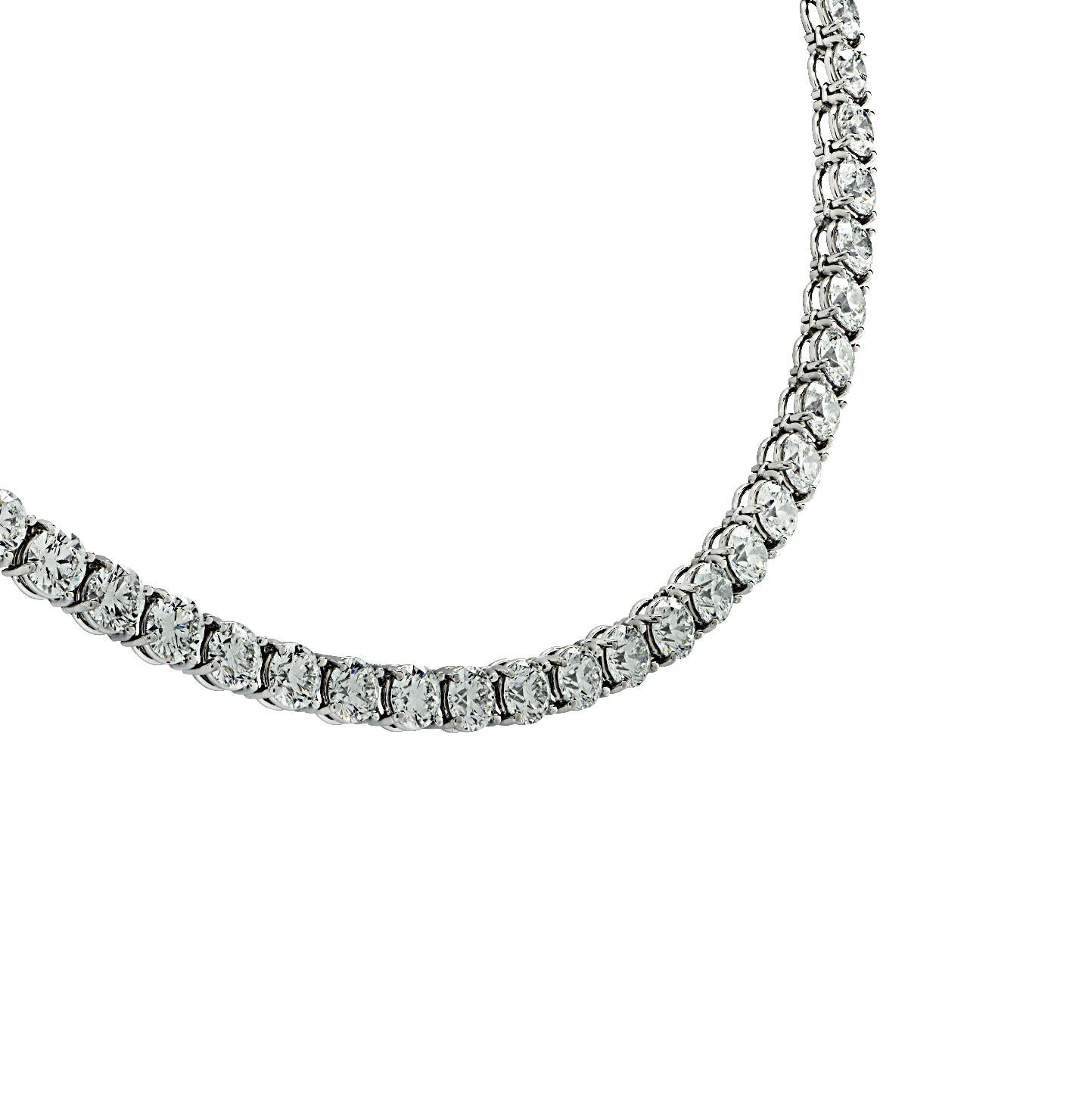 Vivid Diamonds 28 Carat Diamond Straight Line Tennis Necklace In New Condition For Sale In Miami, FL
