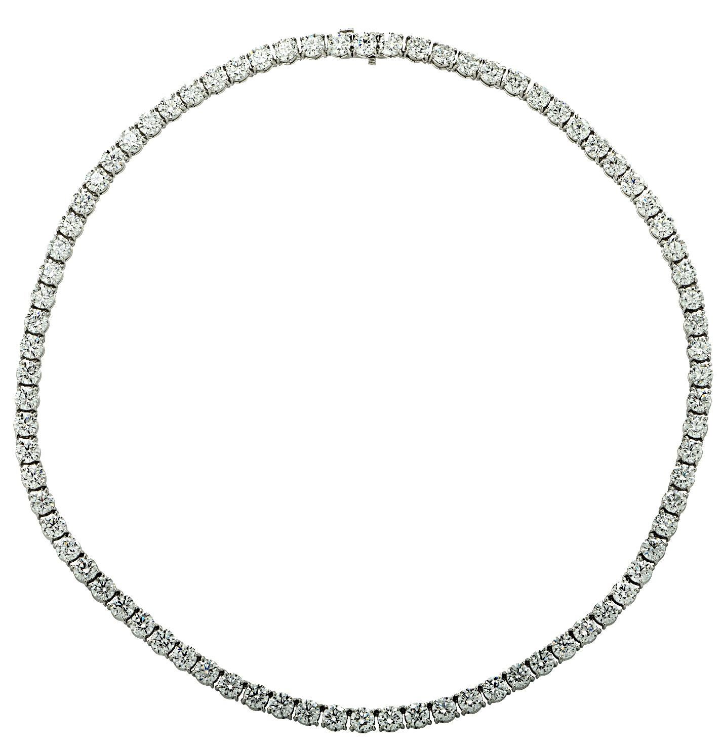 Women's Vivid Diamonds 28 Carat Diamond Straight Line Tennis Necklace For Sale