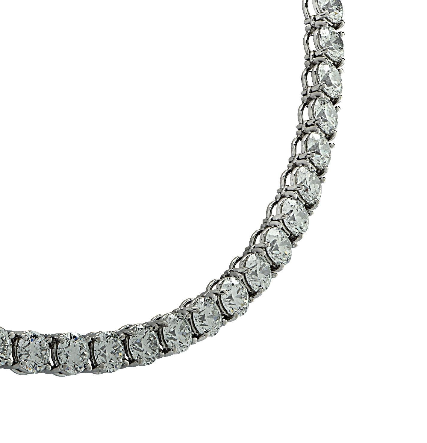 Vivid Diamonds 28 Carat Diamond Straight Line Tennis Necklace For Sale 1