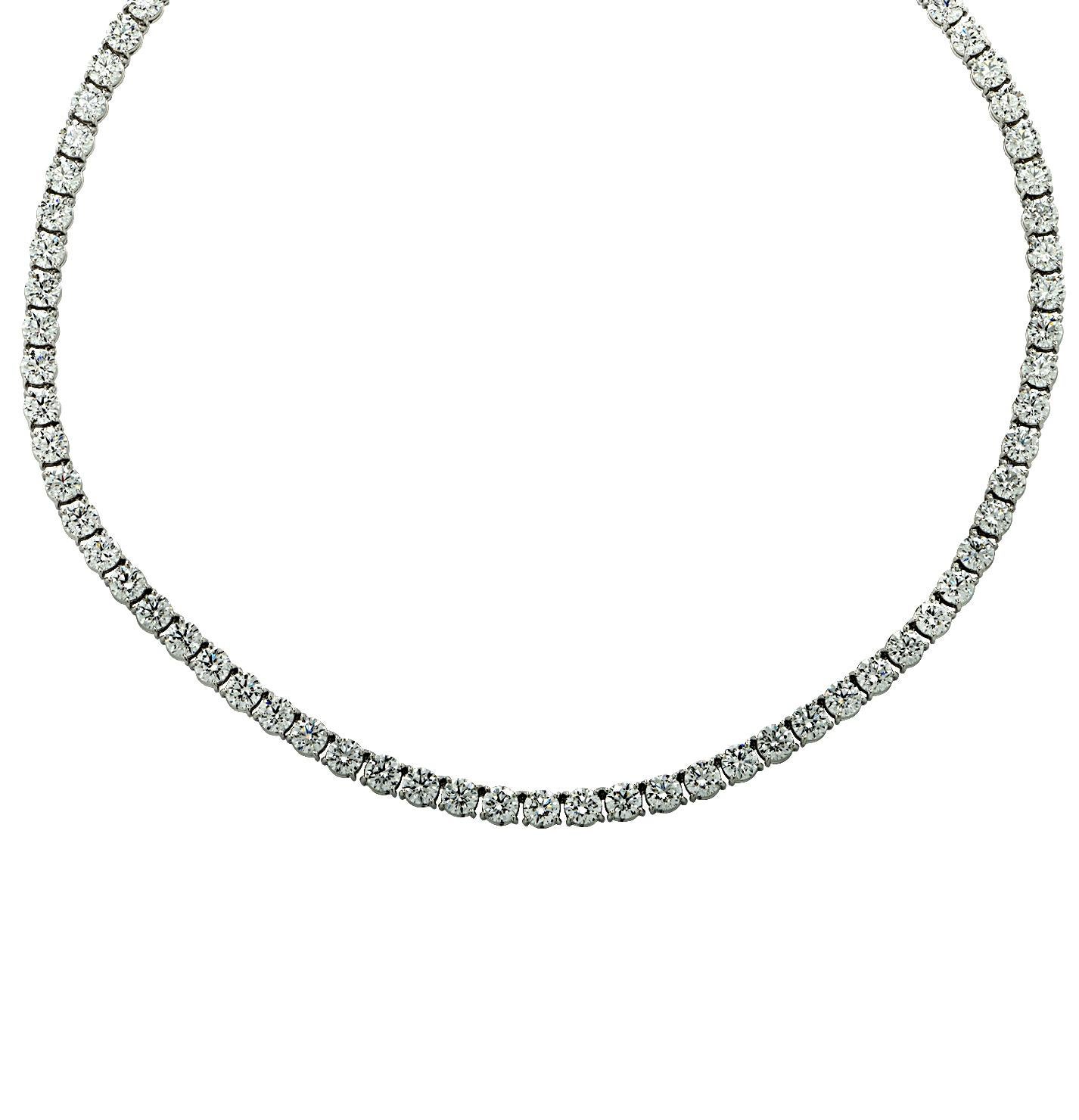 Vivid Diamonds 28 Carat Diamond Straight Line Tennis Necklace For Sale 2