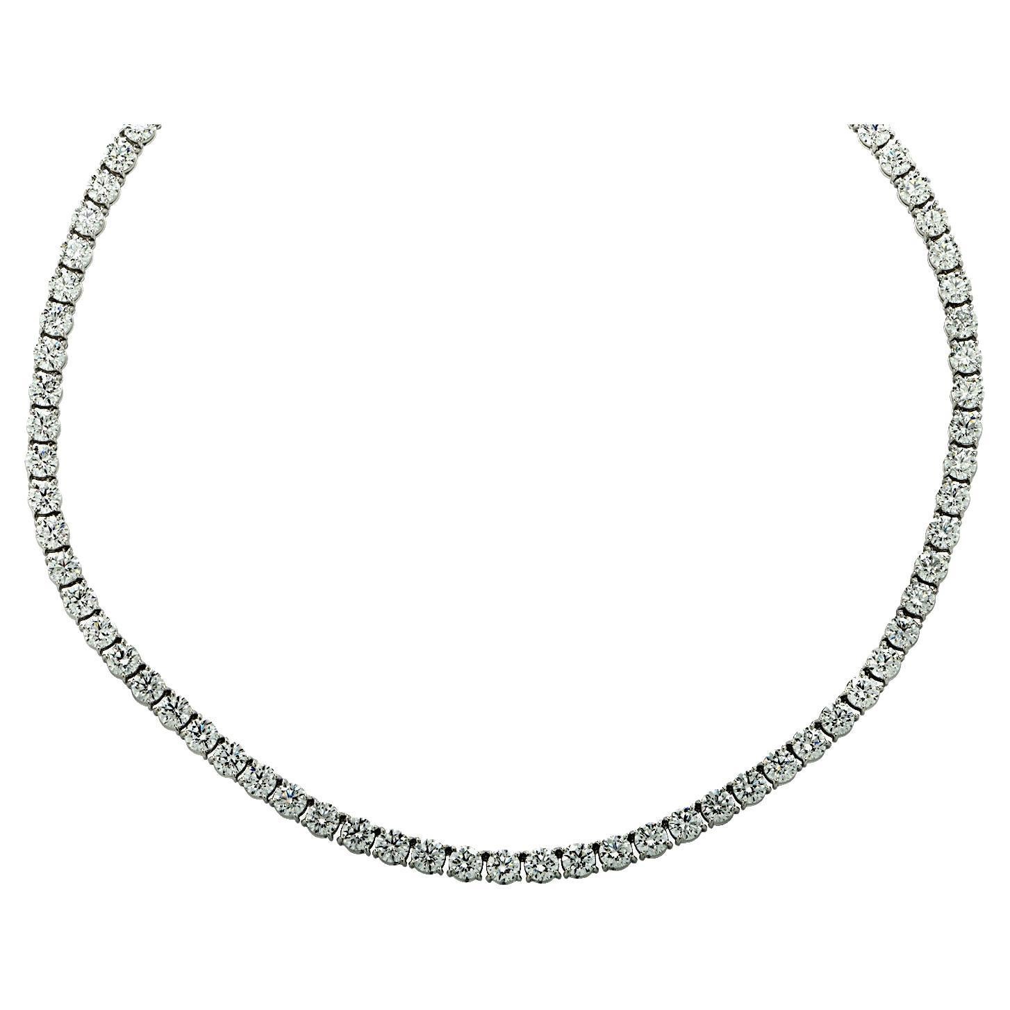 Vivid Diamonds 28 Carat Diamond Straight Line Tennis Necklace For Sale