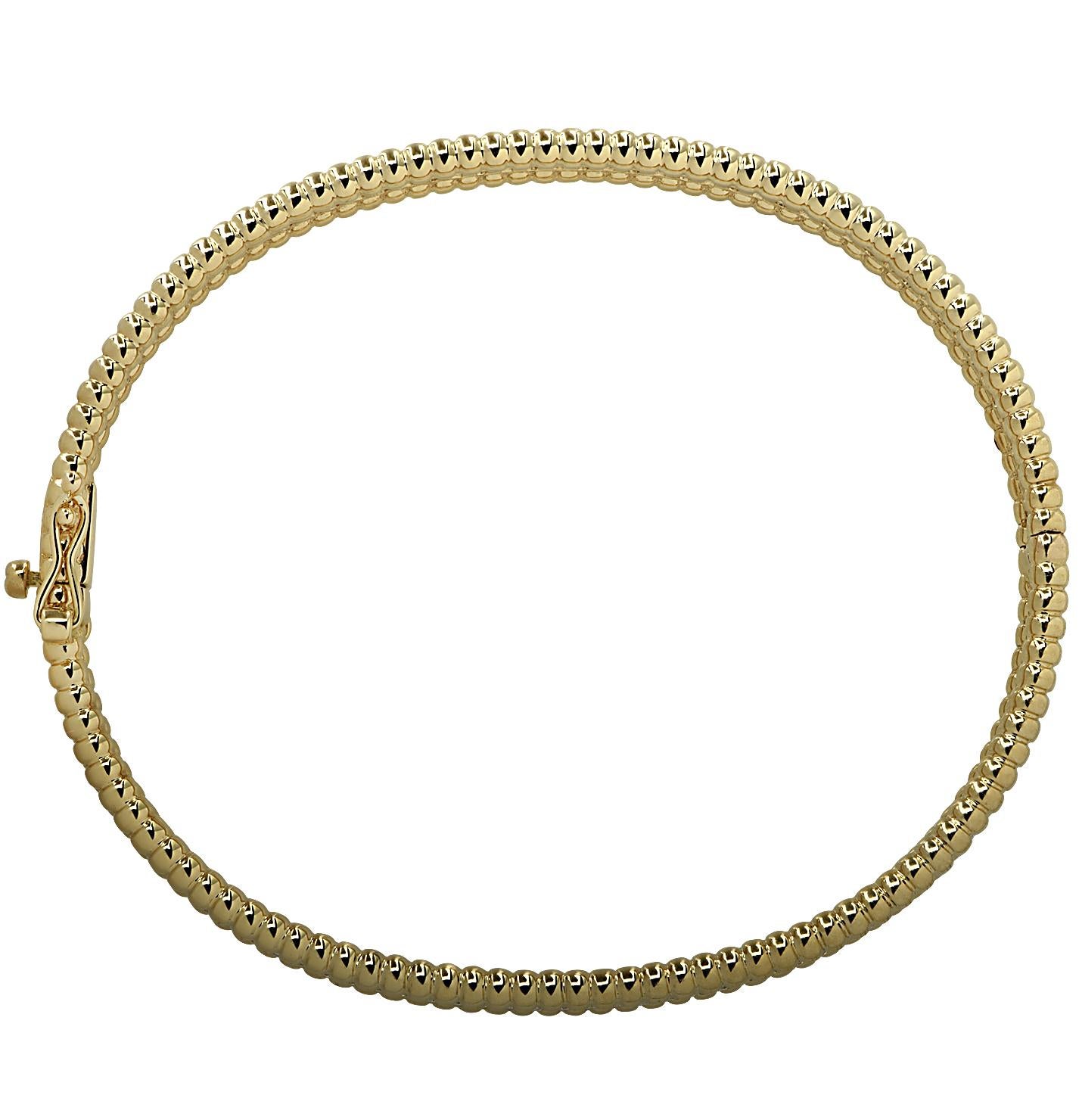 Stunning Vivid Diamonds Bangle Bracelet crafted in yellow gold, featuring 262 round brilliant cut diamonds weighing 2.88 carats total, F-G color, VS-SI clarity. This elegant bangle is set with three rows of diamonds, laced with yellow gold beads