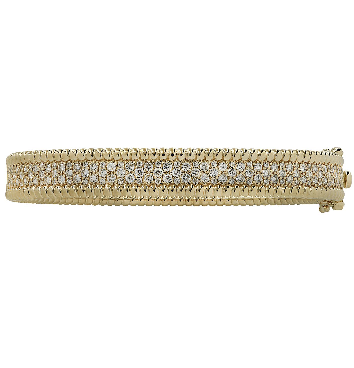 Round Cut Vivid Diamonds 2.88 Carat Diamond Bangle Bracelet For Sale