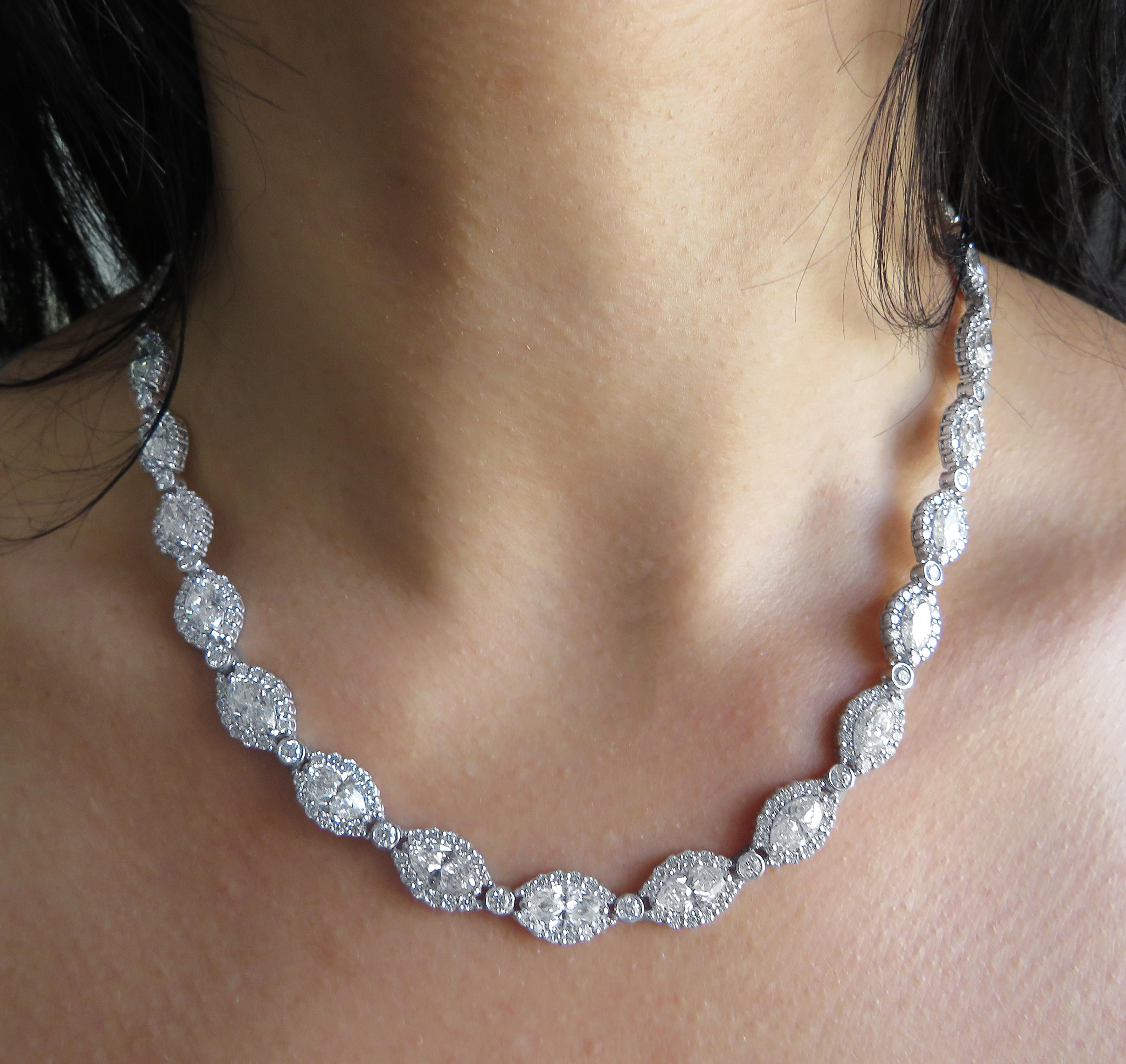 Marquise Cut Vivid Diamonds 31.06ct Marquise Diamond Necklace