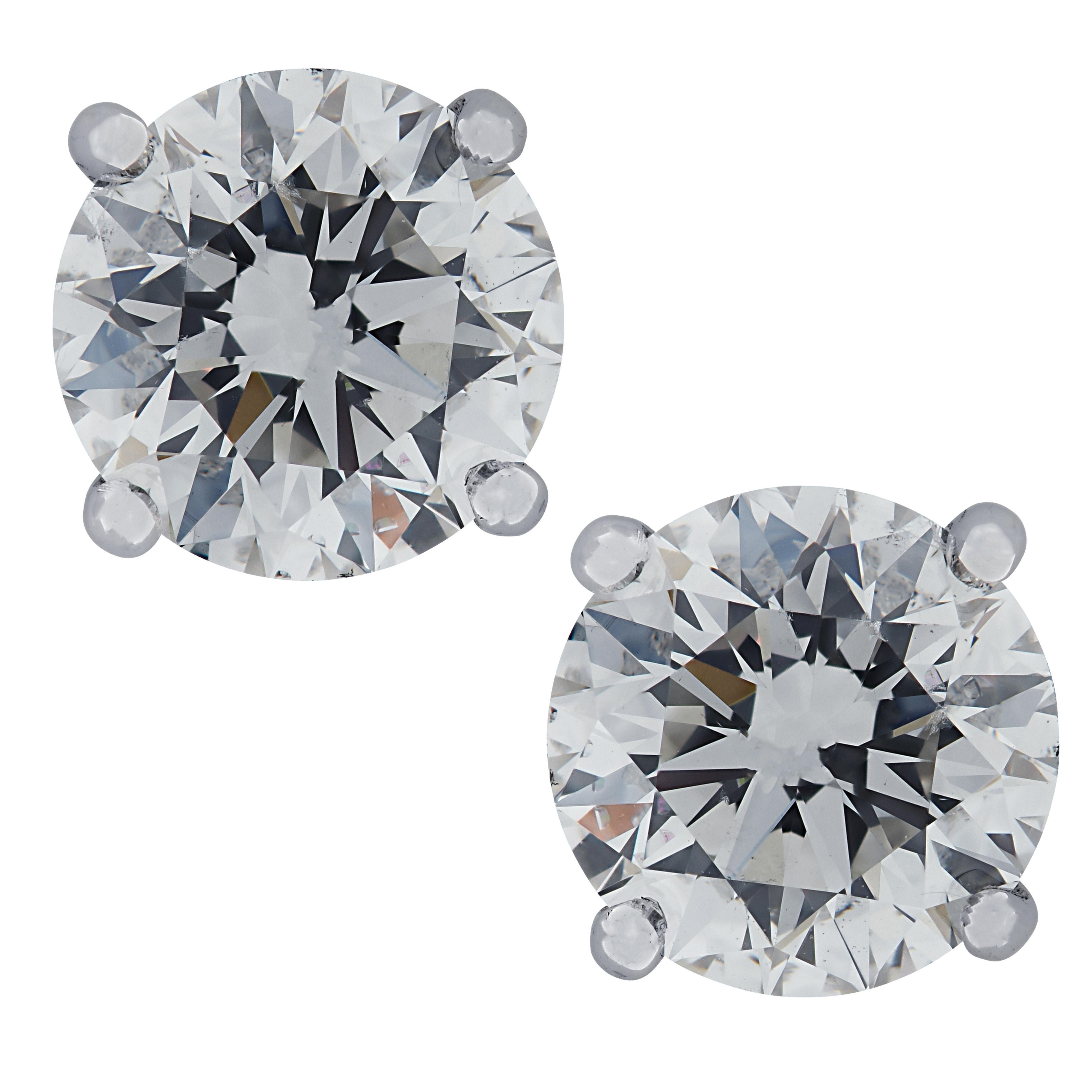 Round Cut Vivid Diamonds 3.11 Carat Diamond Stud Earrings