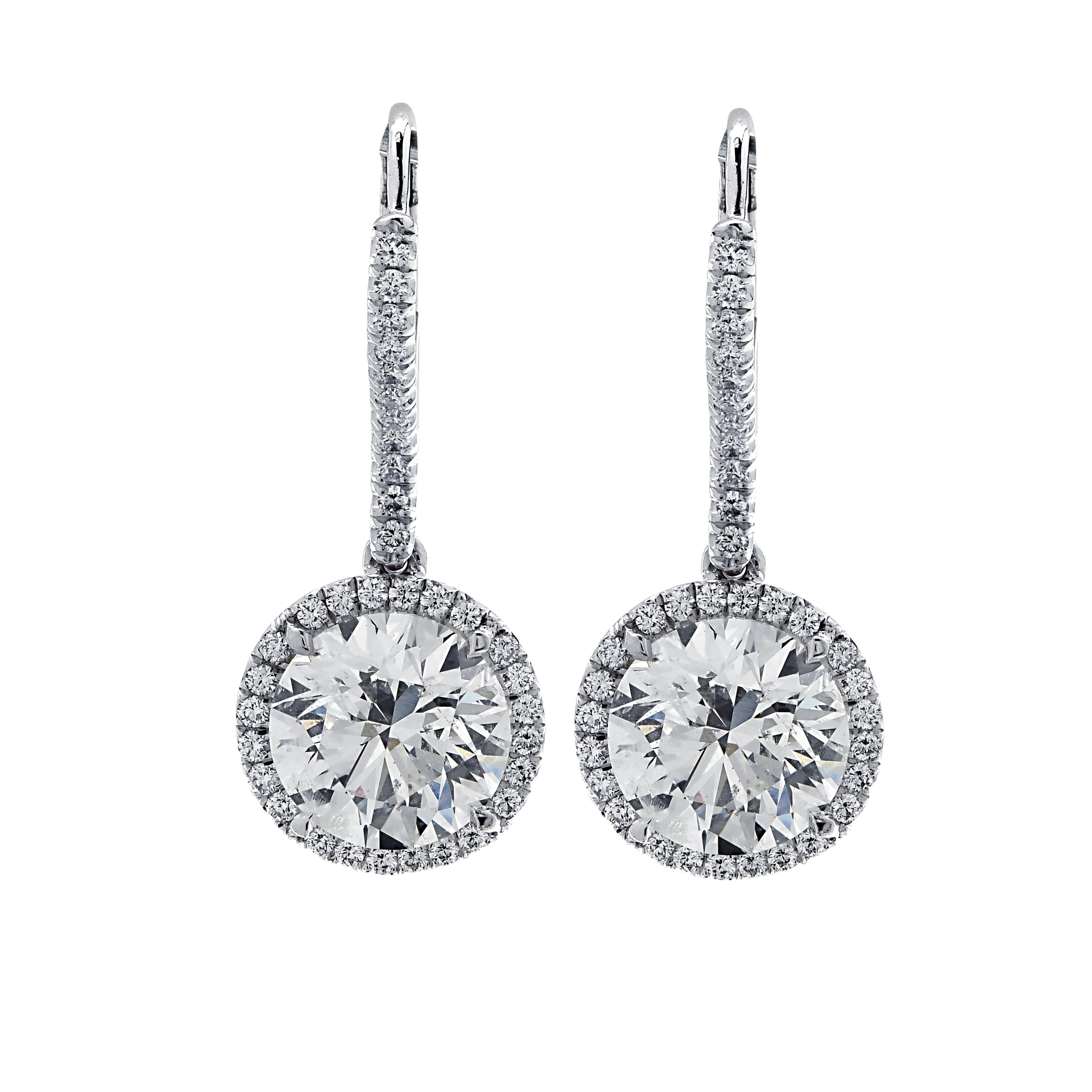 Round Cut Vivid Diamonds 3.30 Carat Diamond Dangle Earrings