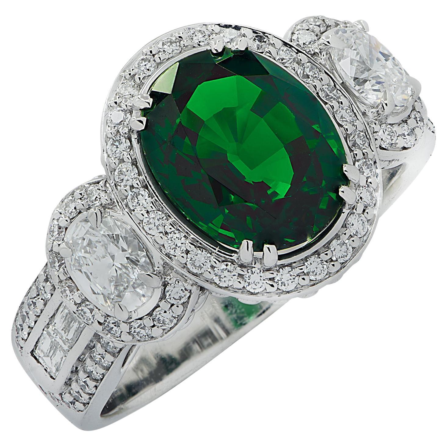 Vivid Diamonds 3.38 Carat Tsavorite and Diamond Ring